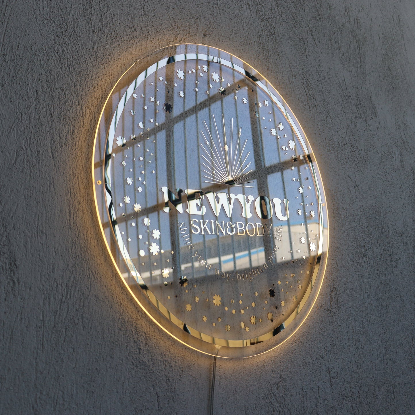 Gold Mirror Business Neon Sign | Mirror Neon Sign | Acrylic Custom Logo Decoration