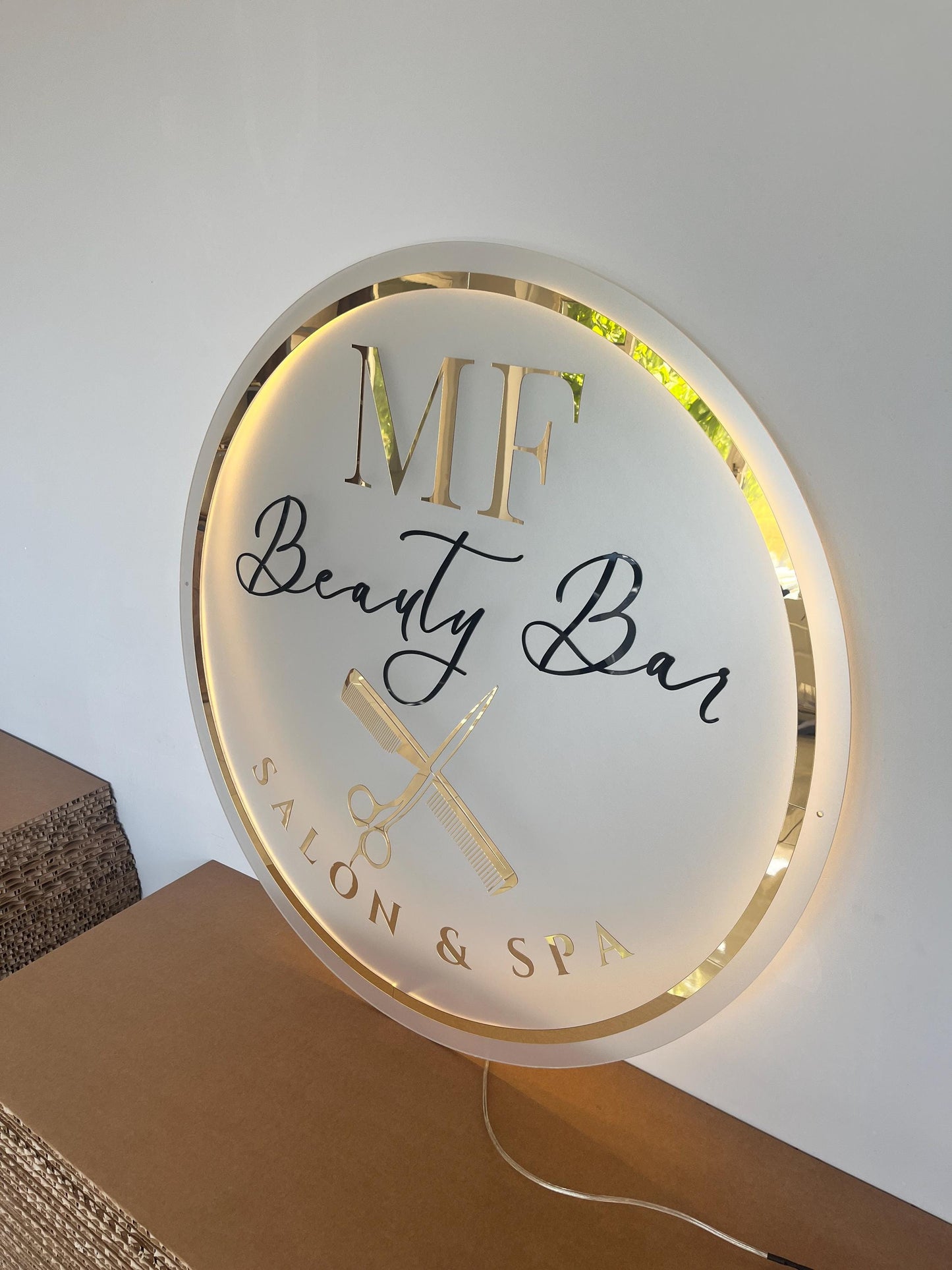 Custom Neon Sign For Business Decor | Frosted Acrylic Gold Mirror