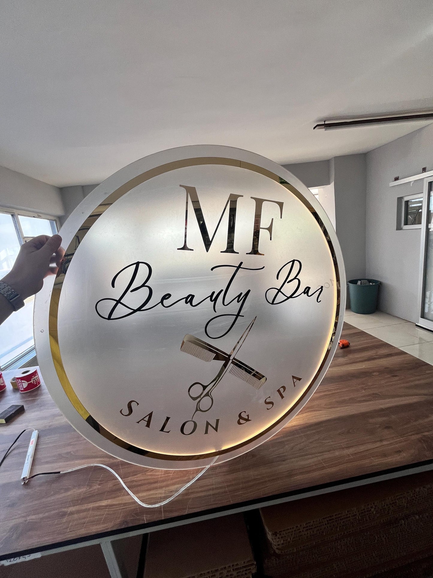 Custom Neon Sign For Business Decor | Frosted Acrylic Gold Mirror Sign