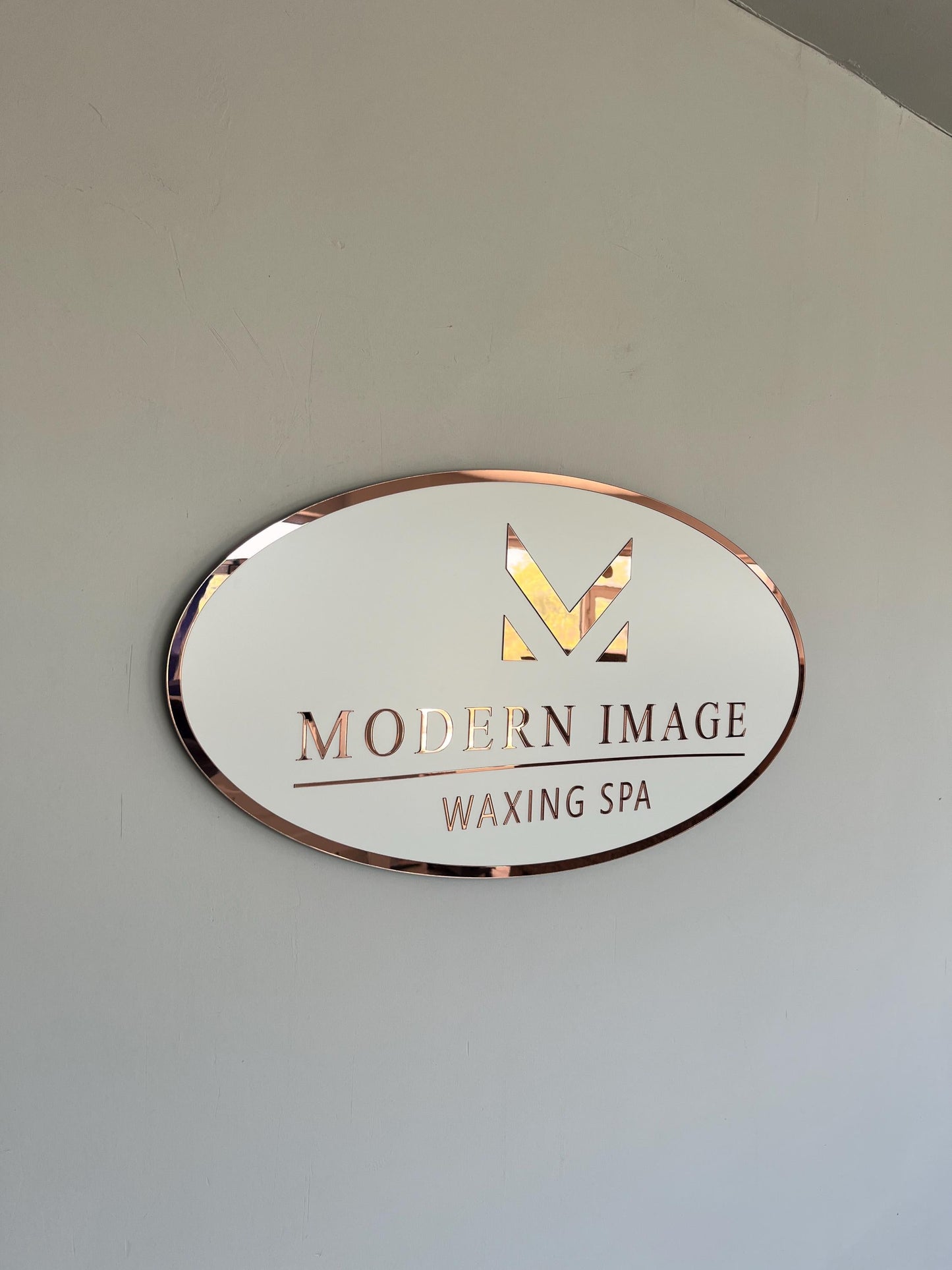 Custom Oval Sign For Business Decor | White Background Mirror Sign