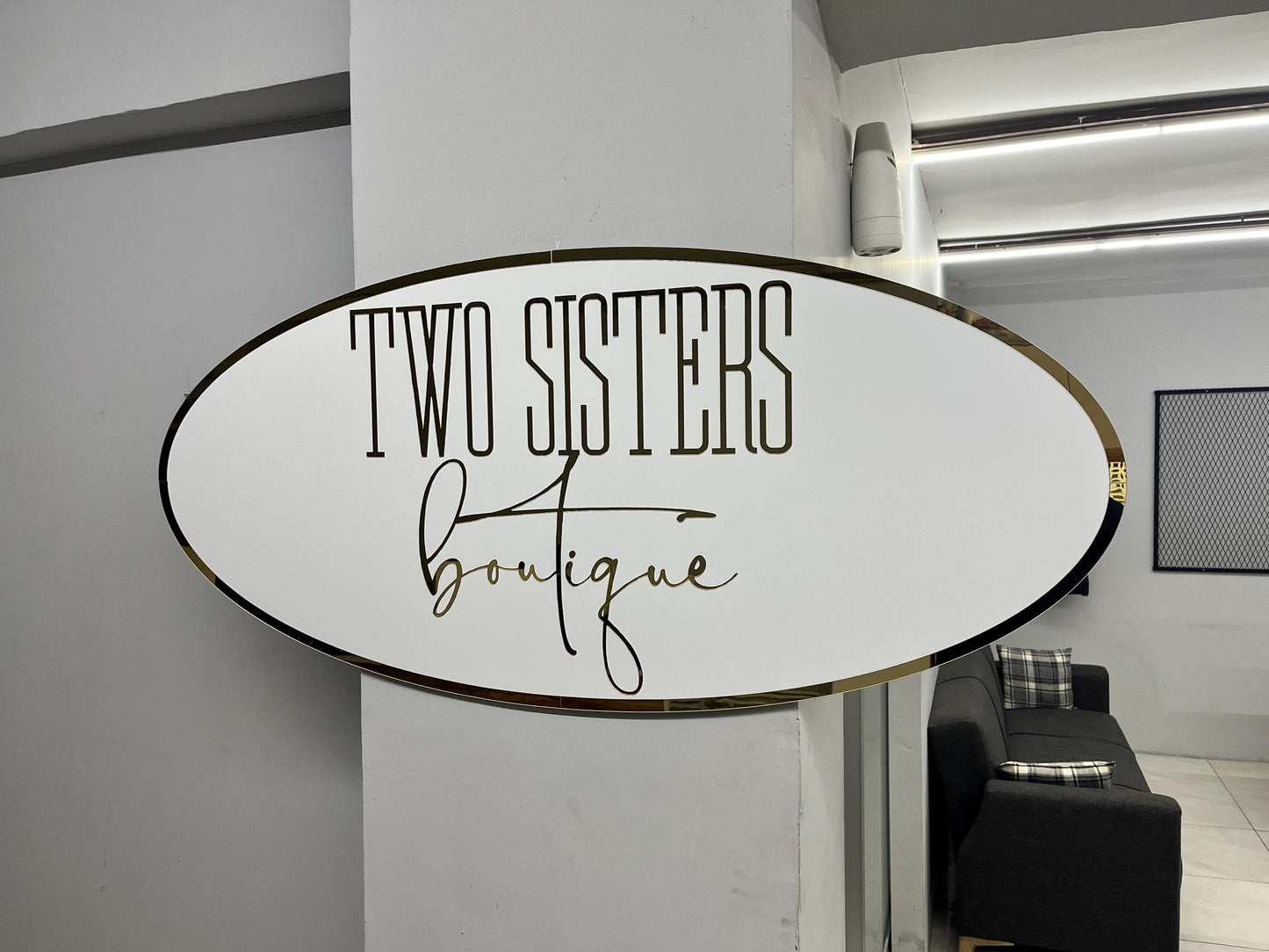 Custom Oval Sign For Business Decor | White Background Mirror Sign