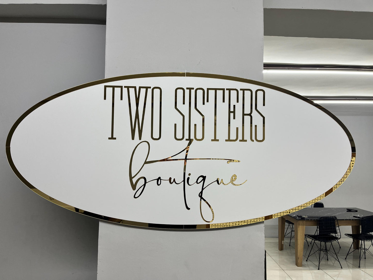 Custom Oval Sign For Business Decor | White Background Mirror Sign