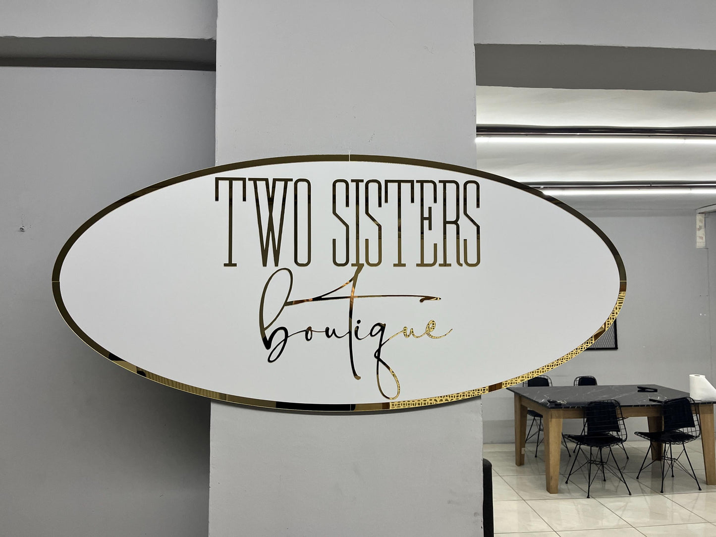 Custom Oval Sign For Business Decor | White Background Mirror Sign