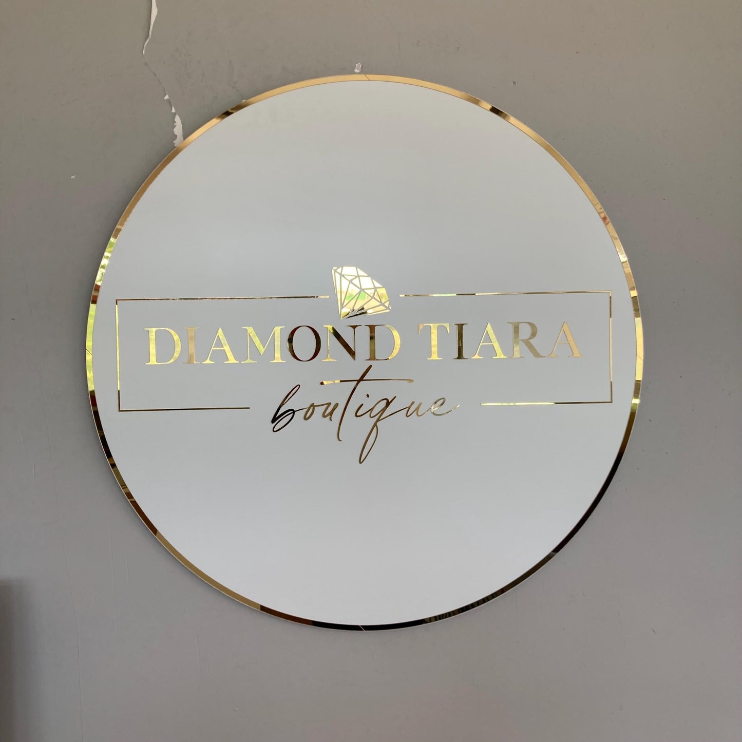Custom Round Sign For Business Decor | Acrylic Gold Mirror Business Sign
