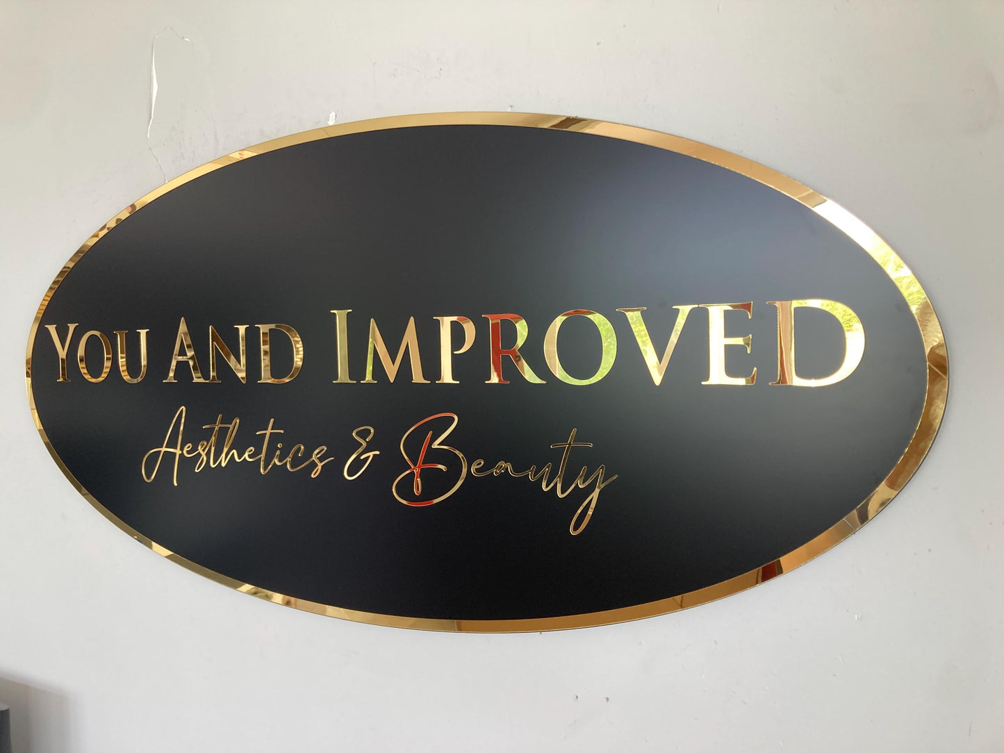 Custom Oval Sign For Business Decor | Black Background Mirror Sign