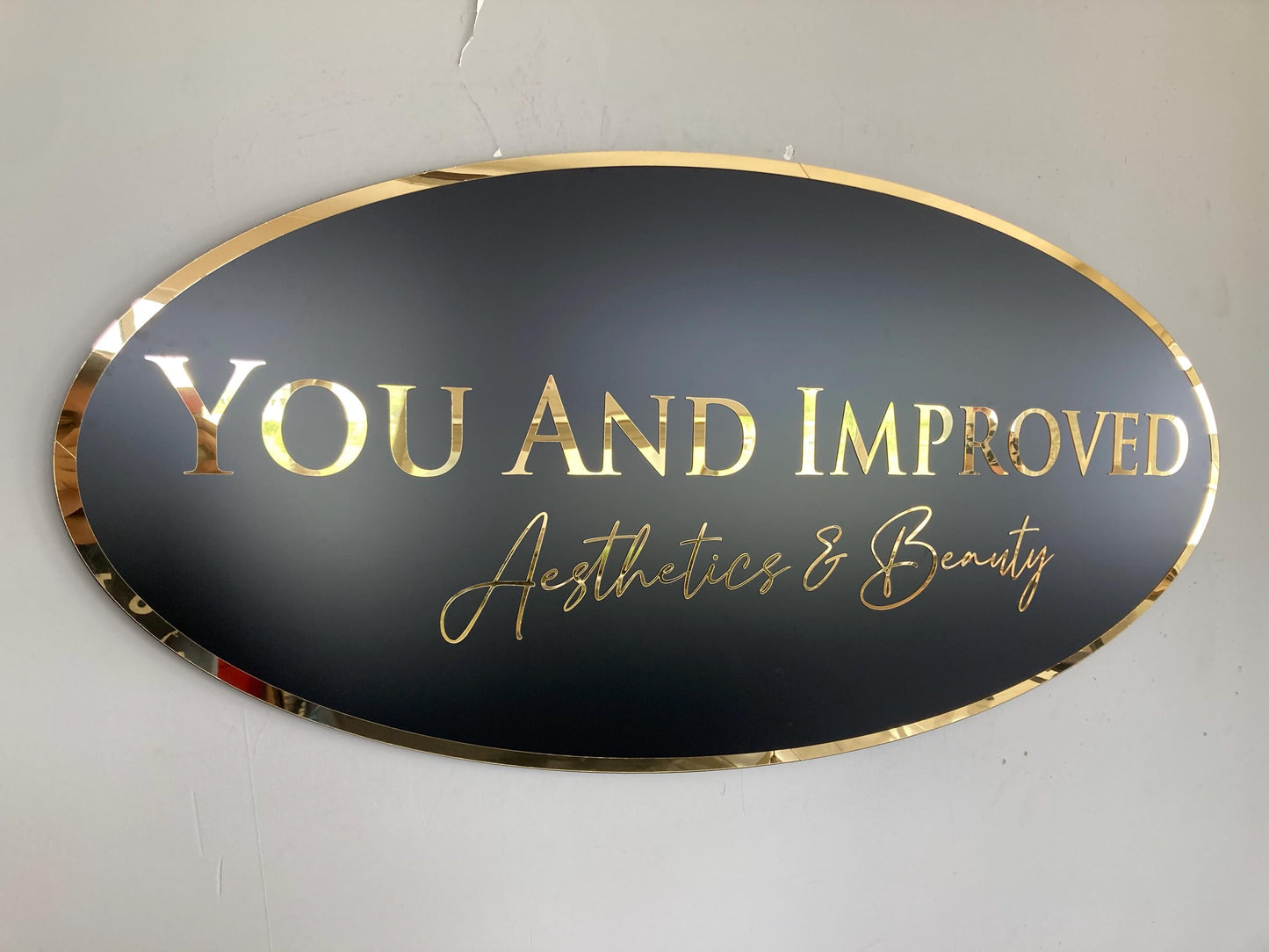 Custom Oval Sign For Business Decor | Black Background Mirror Sign