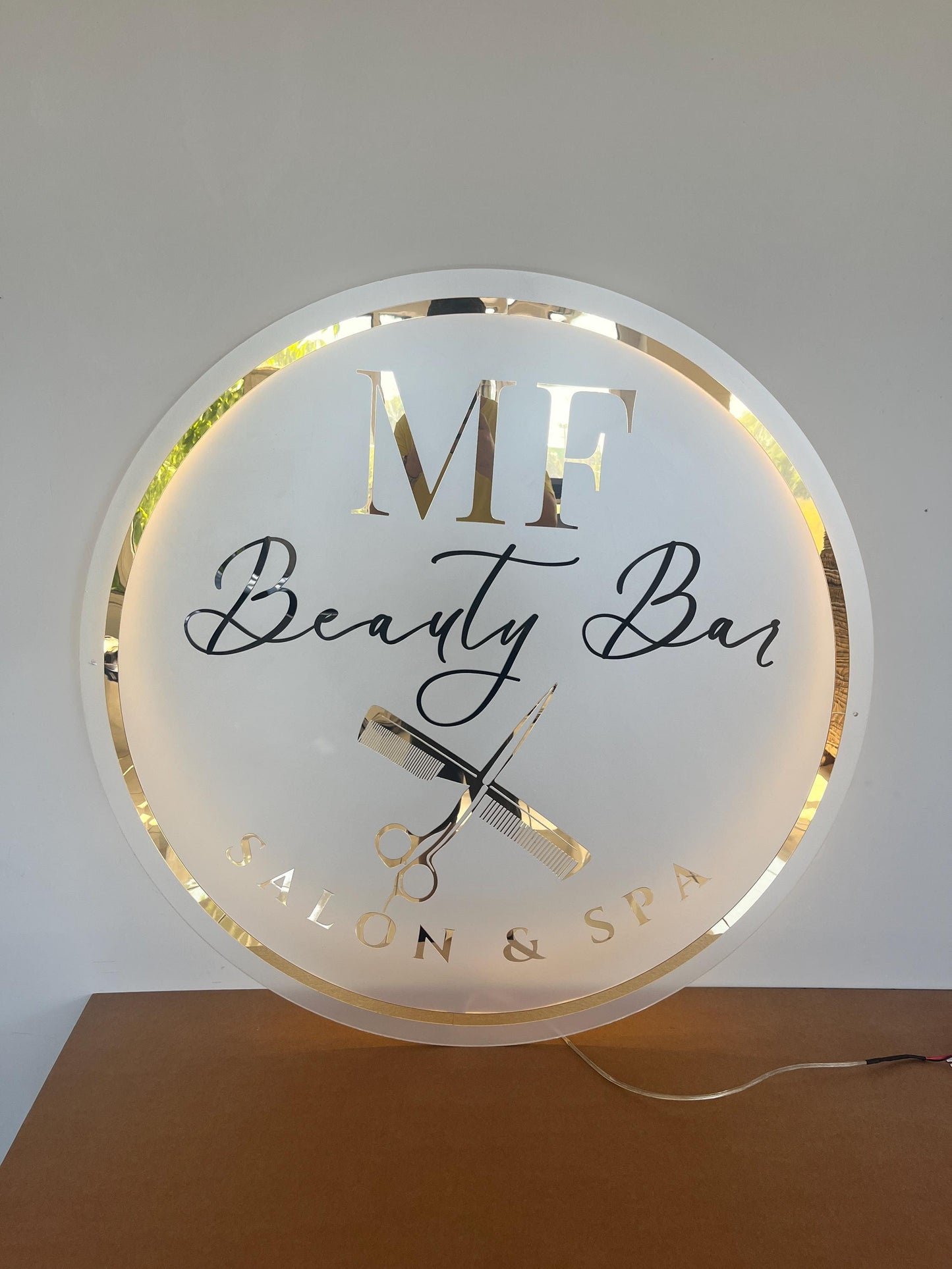 Custom Neon Sign For Business Decor | Frosted Acrylic Gold Mirror