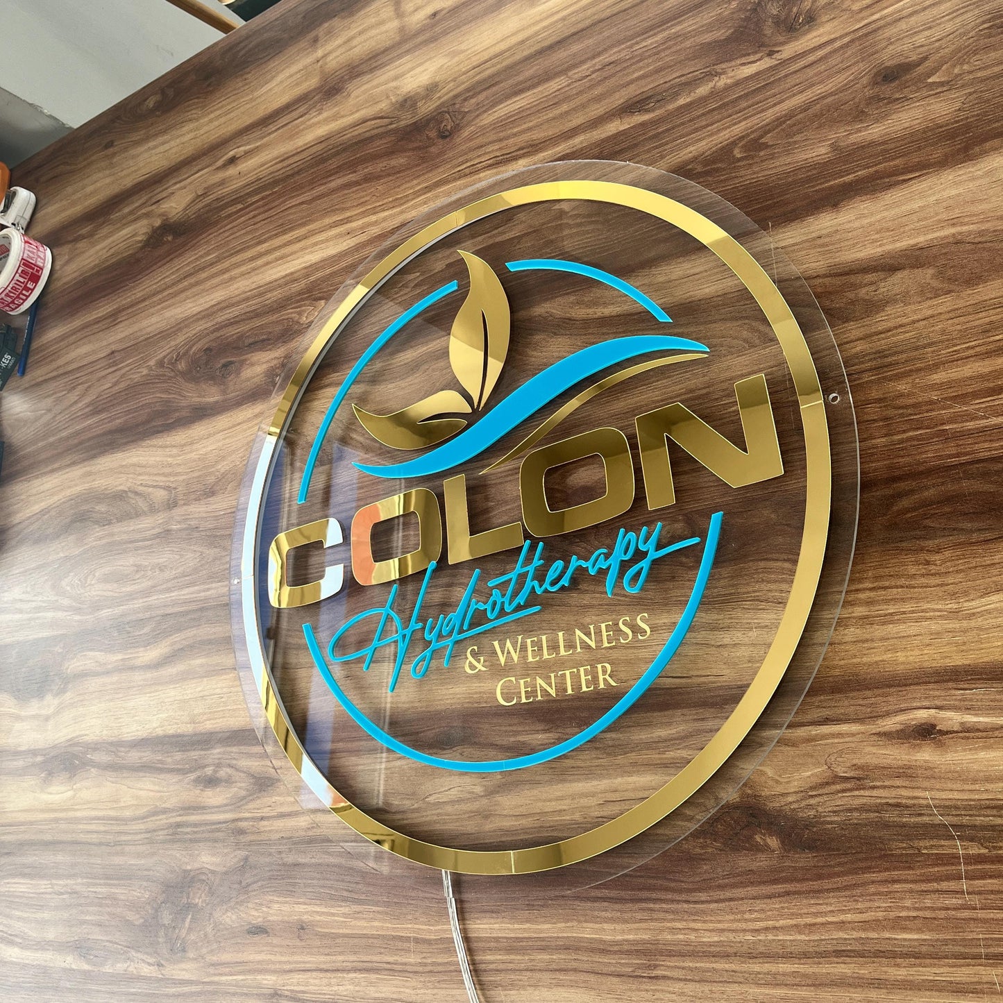 Custom Neon Sign For Business Decor | Clear Acrylic Gold Mirror Sign
