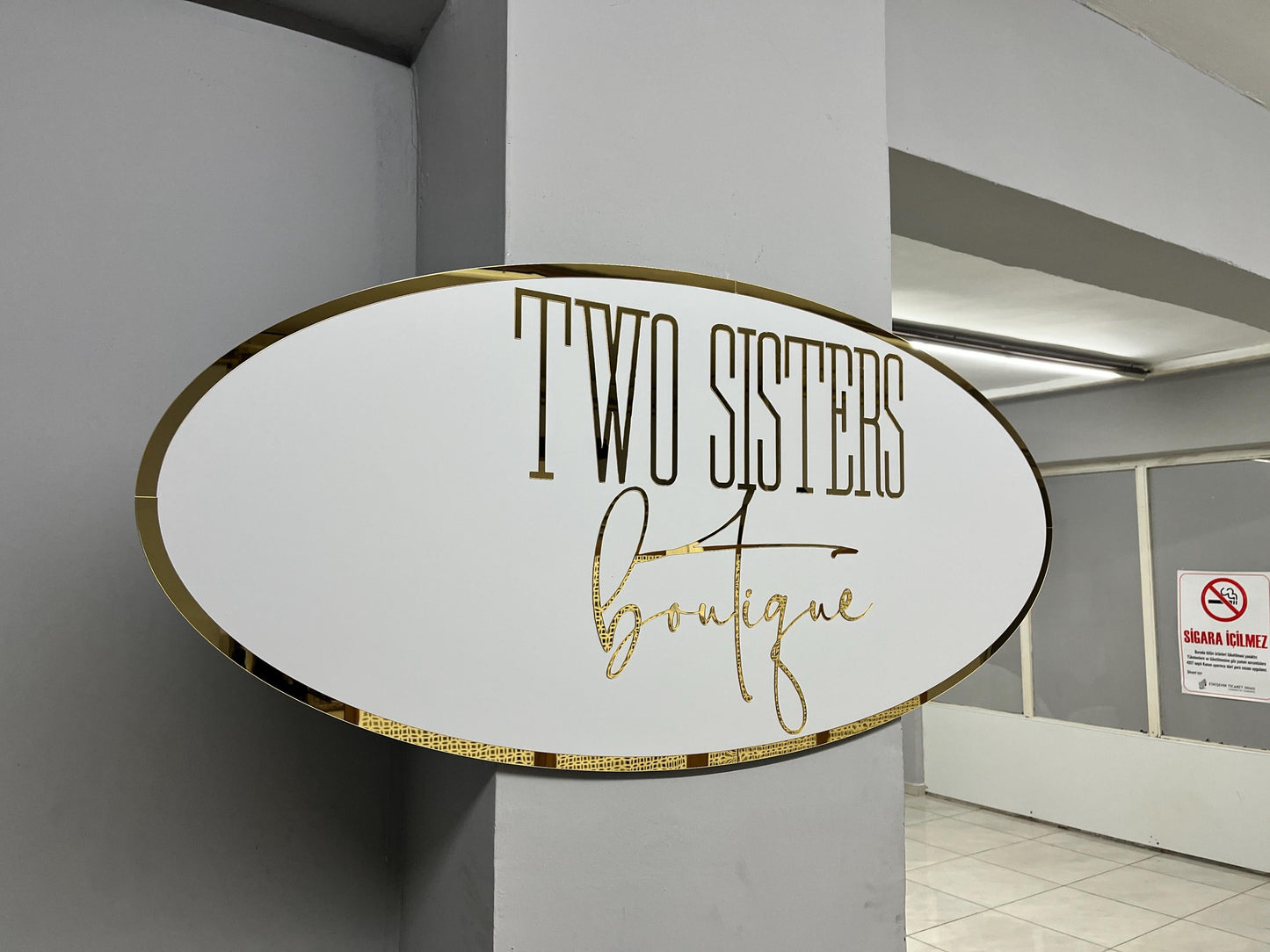 Custom Oval Sign For Business Decor | White Background Mirror Sign