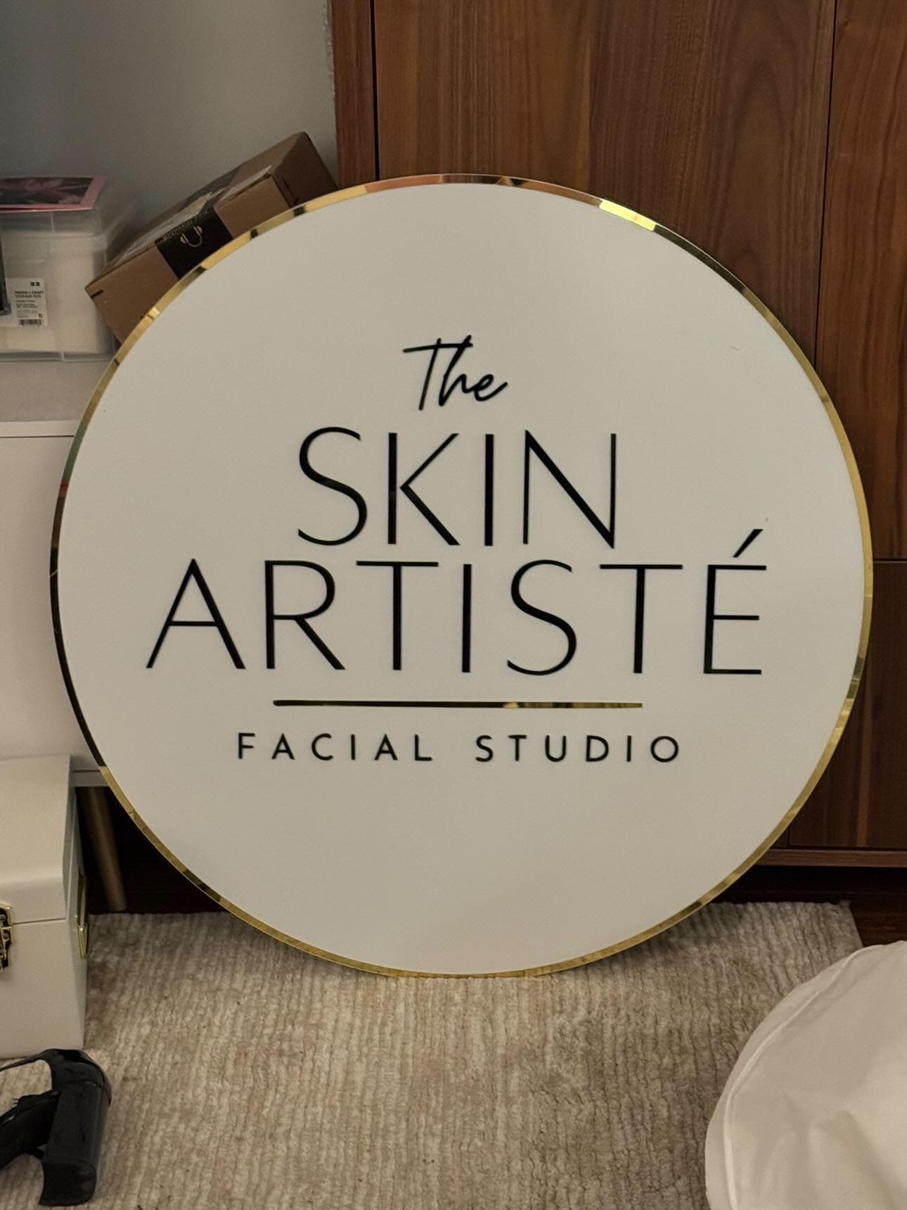 Custom Round Sign For Business Decor | Acrylic Gold Mirror Business Sign