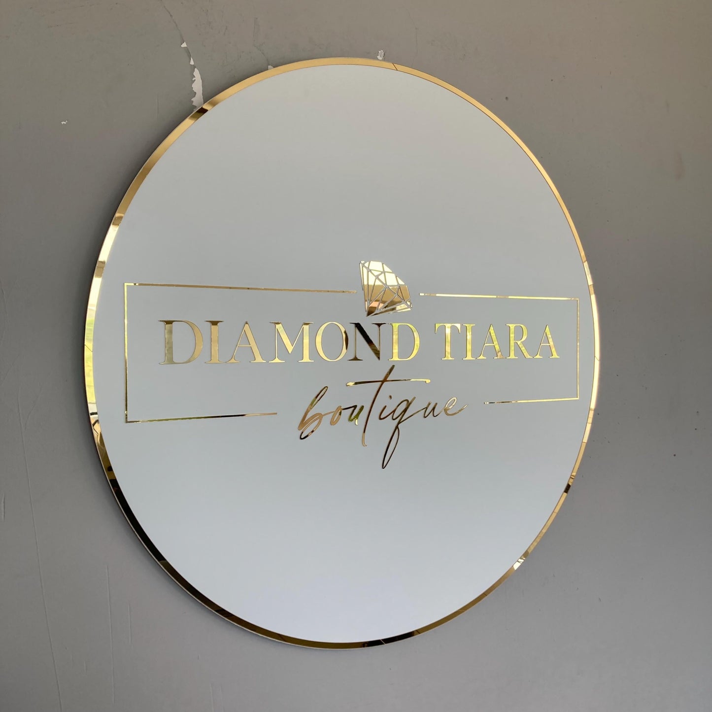 Custom Round Sign For Business Decor | Acrylic Gold Mirror Business Sign