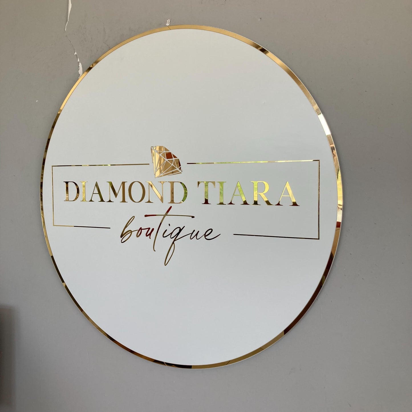 Custom Round Sign For Business Decor | Acrylic Gold Mirror Business Sign