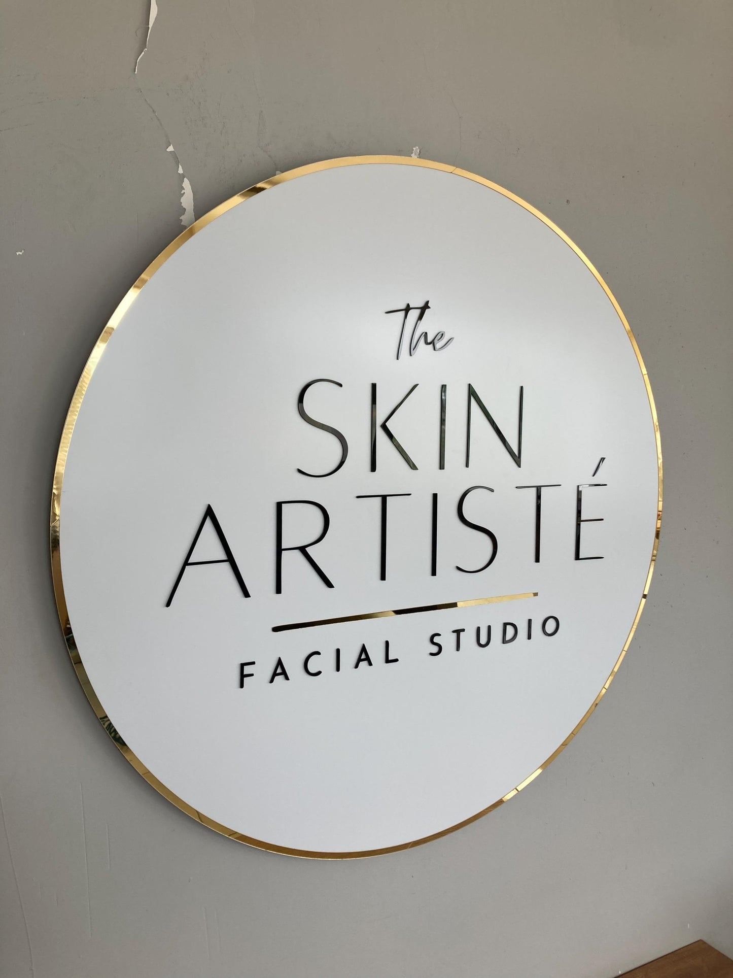 Custom Round Sign For Business Decor | Acrylic Gold Mirror Business Sign