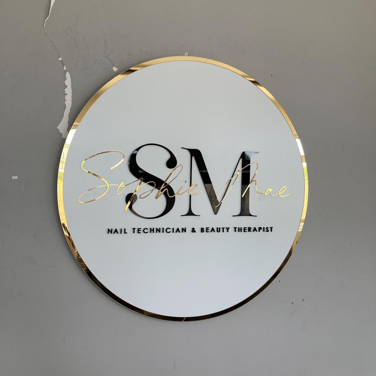 Custom Round Sign For Business Decor | Acrylic Gold Mirror Business Sign