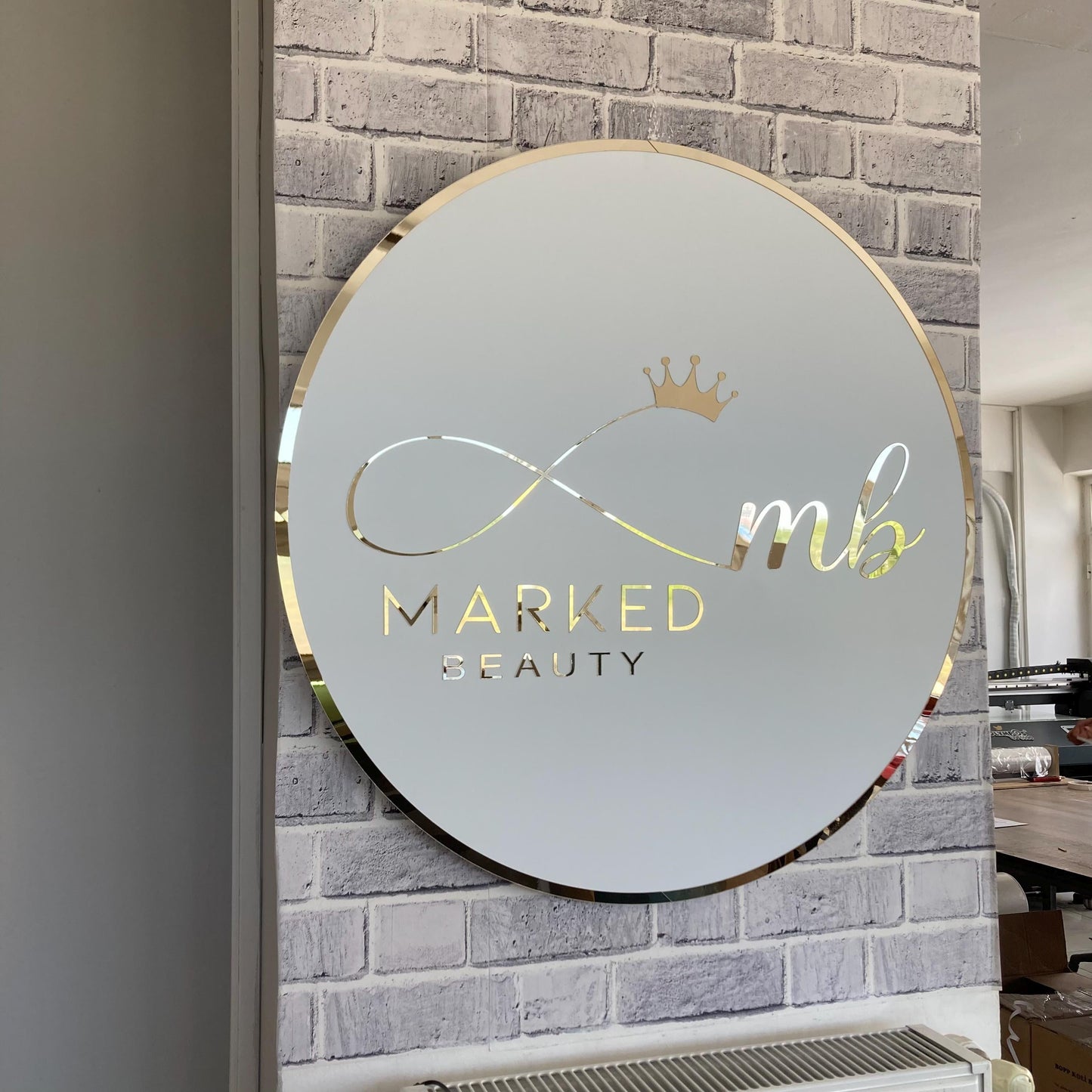 Custom Round Sign For Business Decor | Acrylic Gold Mirror Business Sign