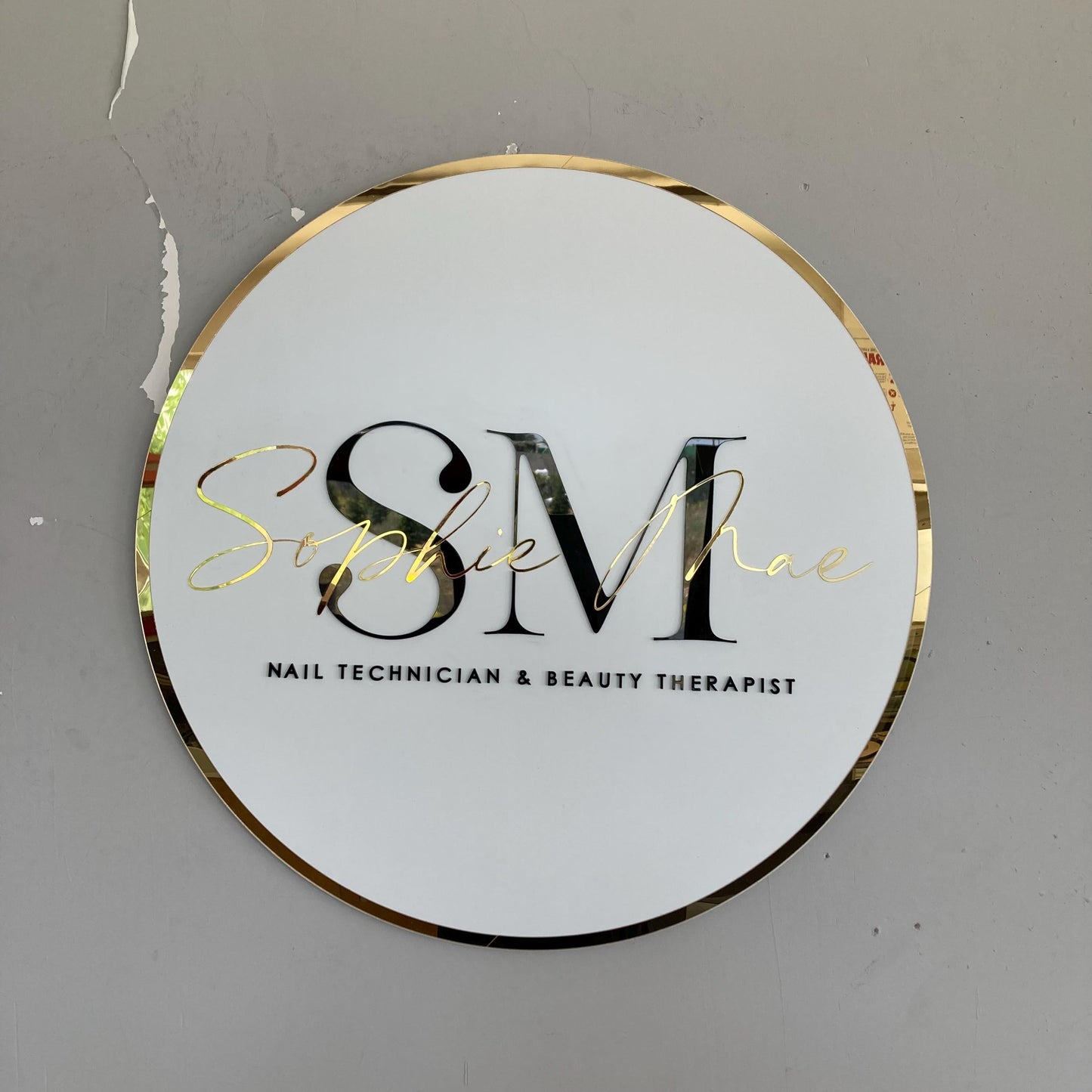 Custom Round Sign For Business Decor | Acrylic Gold Mirror Business Sign