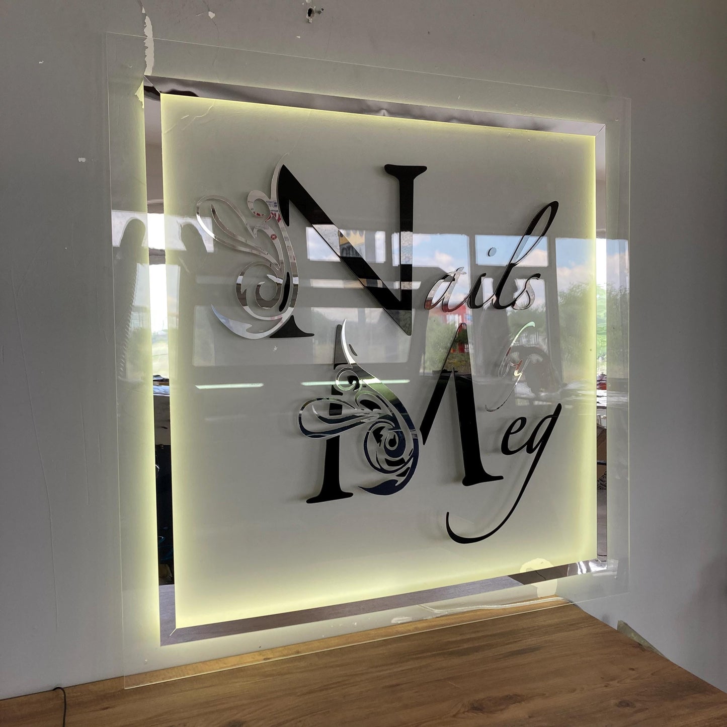 Square Custom Neon Sign For Business Decor | Clear Acrylic Sign