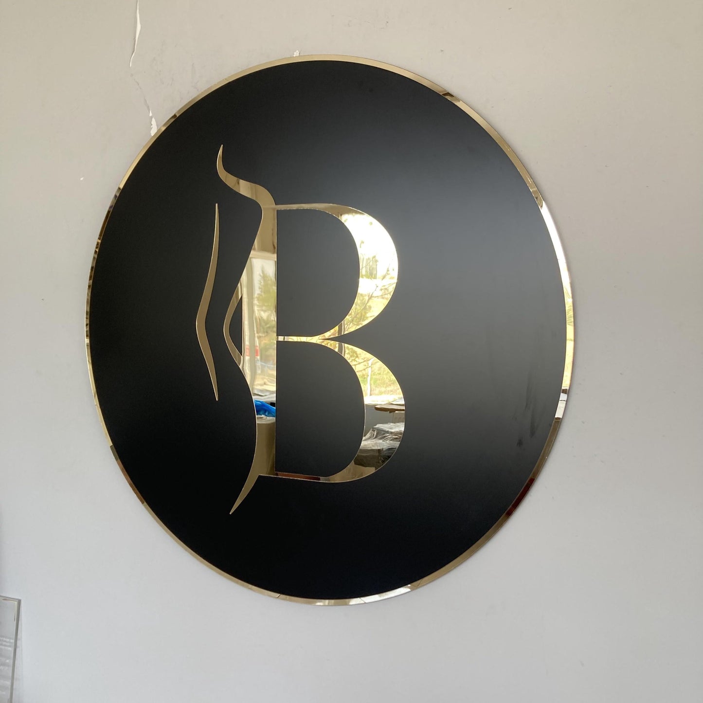 Business Round Mirror Logo Sign, Custom 3D Acrylic Sign, Modern Office Wall Decor, Personalized Company Logo, Reception Desk Sign