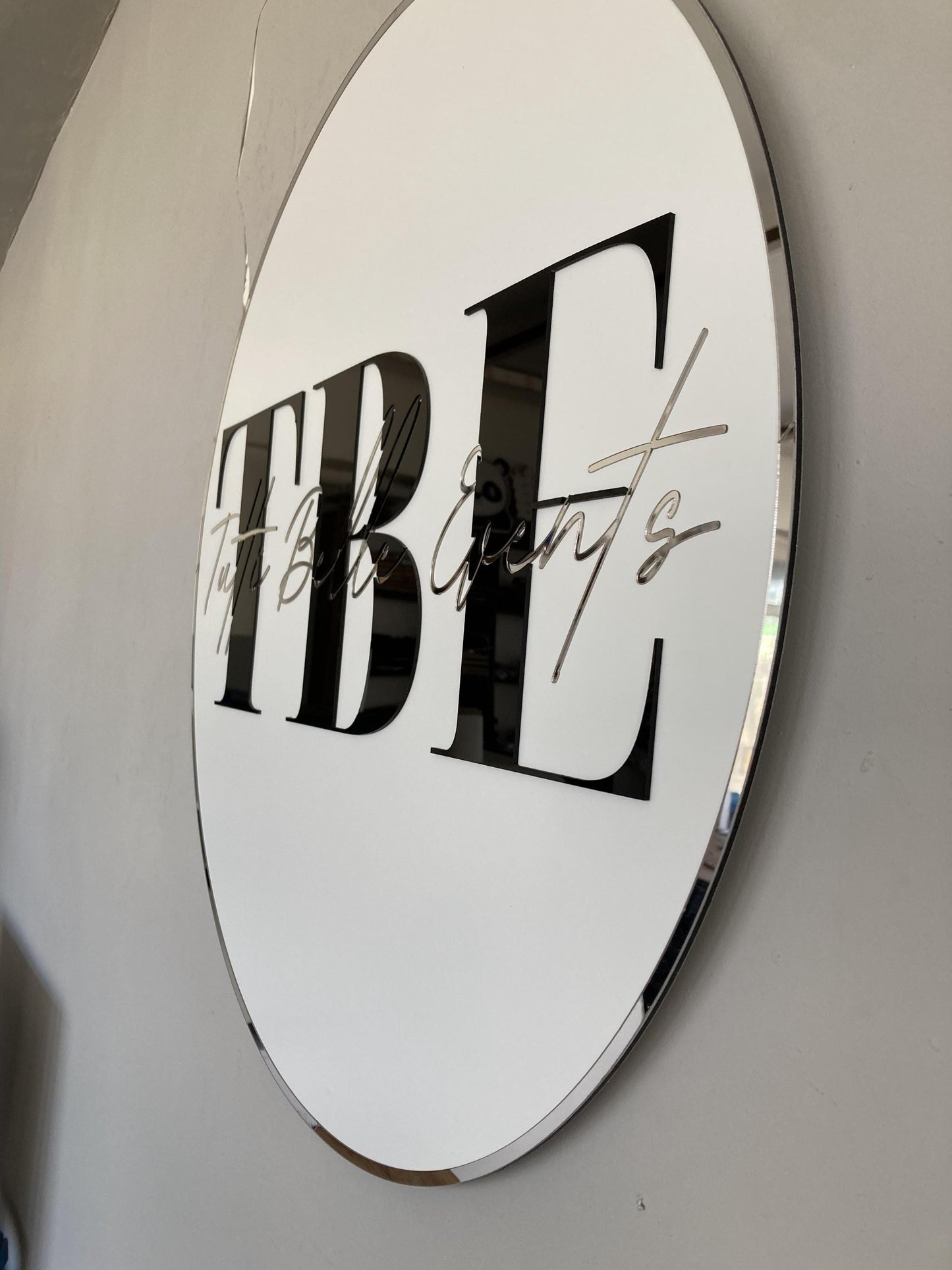 Business Round Mirror Logo Sign, Custom 3D Acrylic Sign, Modern Office Wall Decor, Personalized Company Logo, Reception Desk Sign