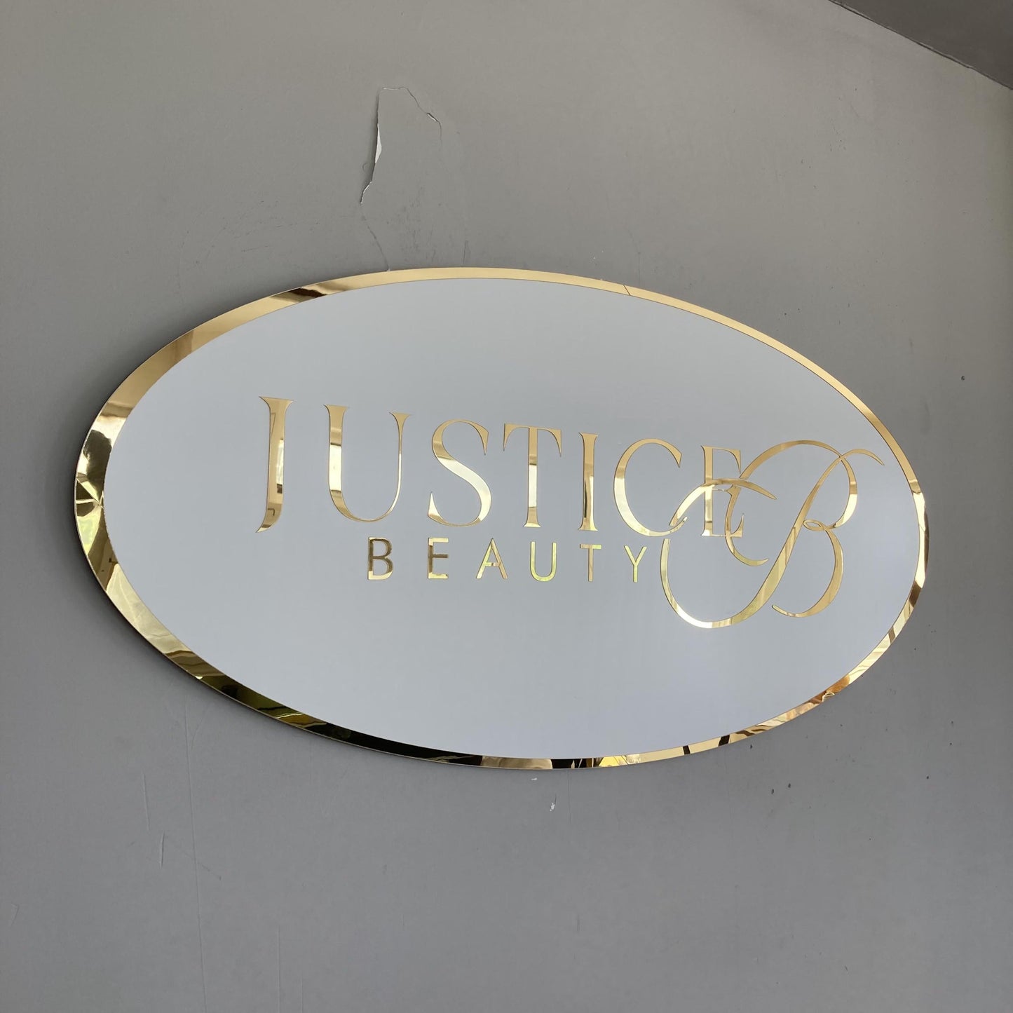 Business Oval Mirror Logo Sign, Custom 3D Acrylic Sign, Modern Office Wall Decor, Personalized Company Logo, Reception Desk Sign