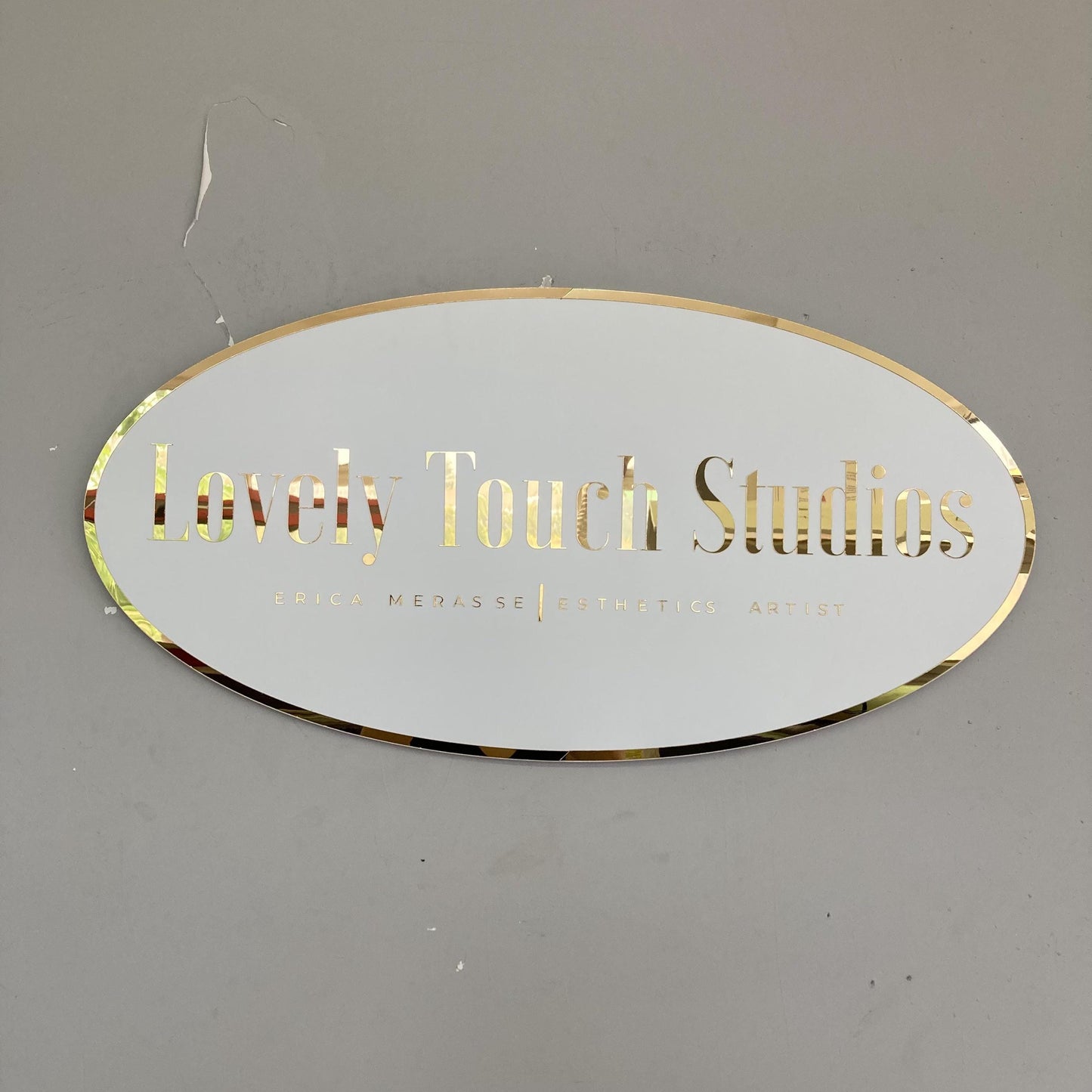Business Oval Mirror Logo Sign, Custom 3D Acrylic Sign, Modern Office Wall Decor, Personalized Company Logo, Reception Desk Sign