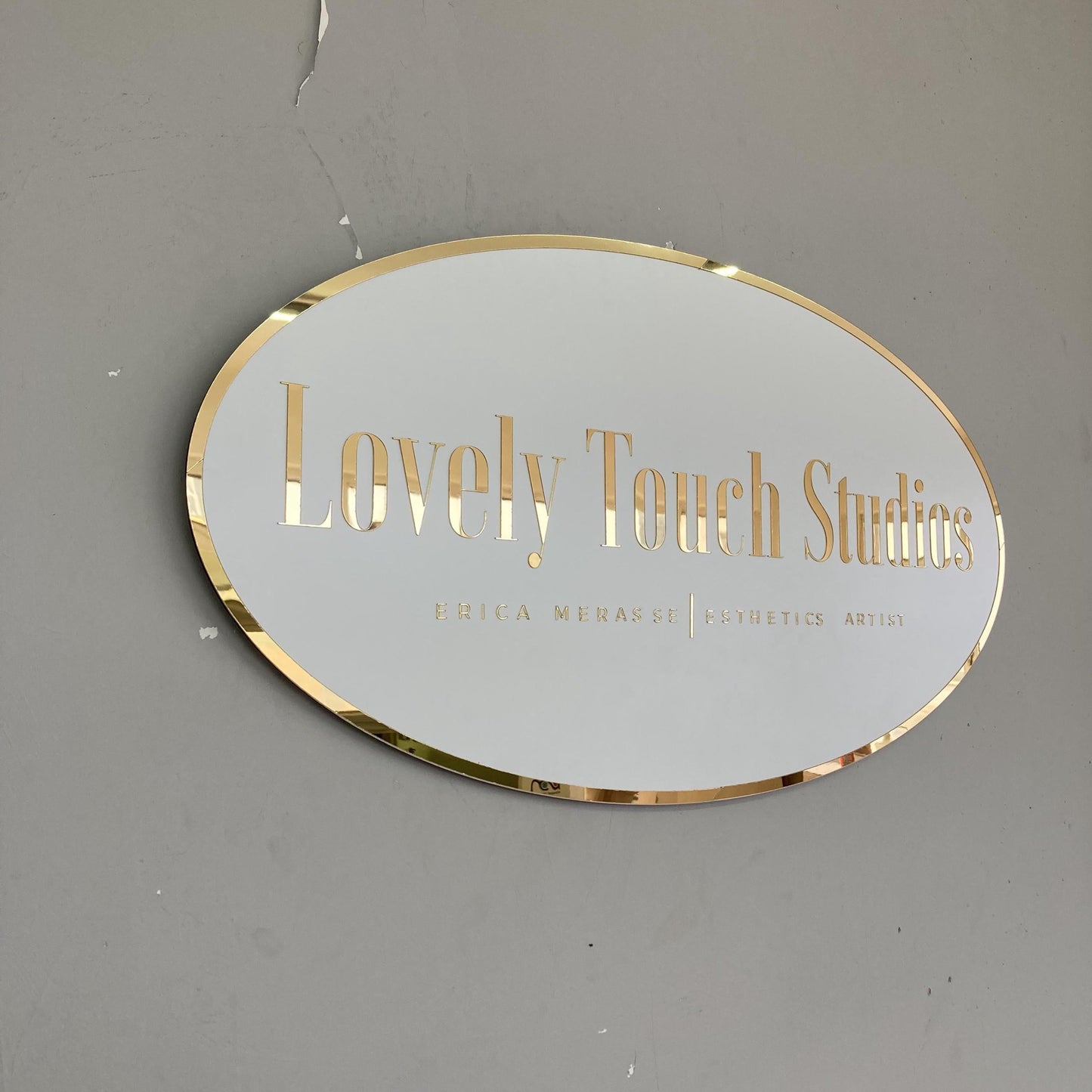 Business Oval Mirror Logo Sign, Custom 3D Acrylic Sign, Modern Office Wall Decor, Personalized Company Logo, Reception Desk Sign