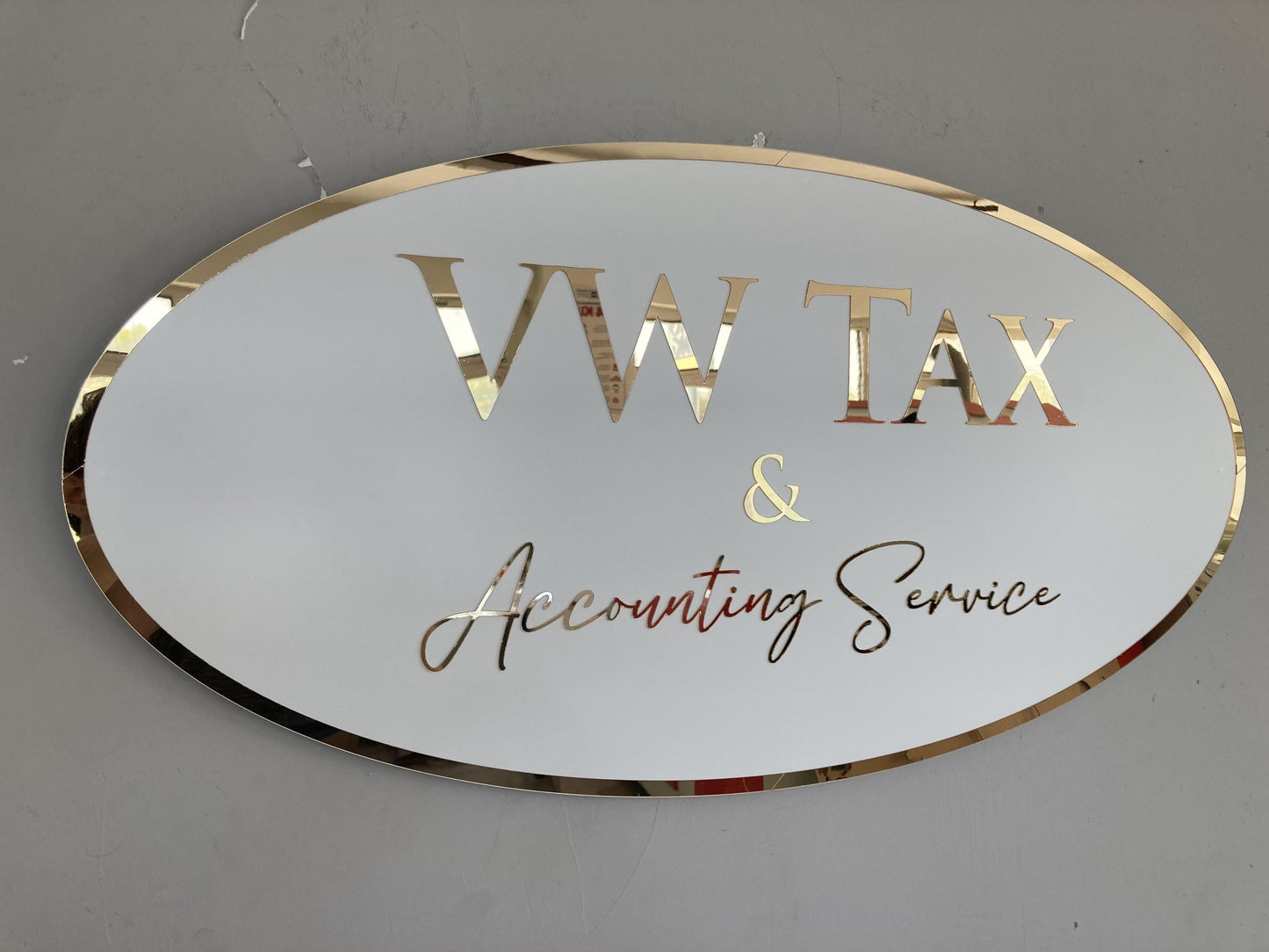 Business Oval Mirror Logo Sign, Custom 3D Acrylic Sign, Modern Office Wall Decor, Personalized Company Logo, Reception Desk Sign