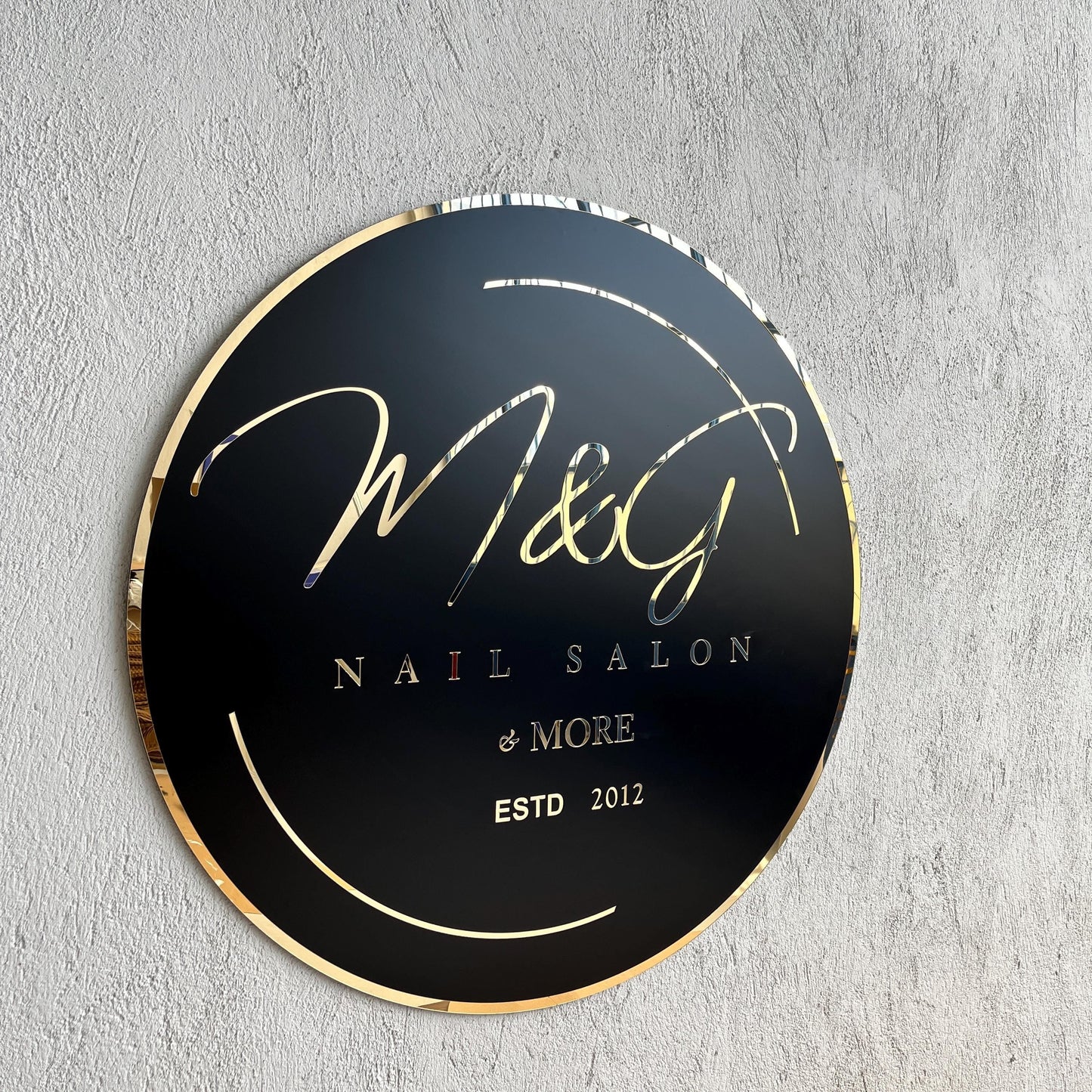Business Black Round Mirror Logo Sign, Custom 3D Acrylic Sign, Modern Office Wall Decor, Personalized Company Logo, Reception Desk Sign