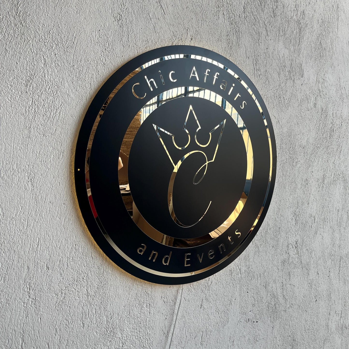 Business Black Round Mirror Logo Sign, Custom 3D Acrylic Sign, Modern Office Wall Decor, Personalized Company Logo, Reception Desk Sign