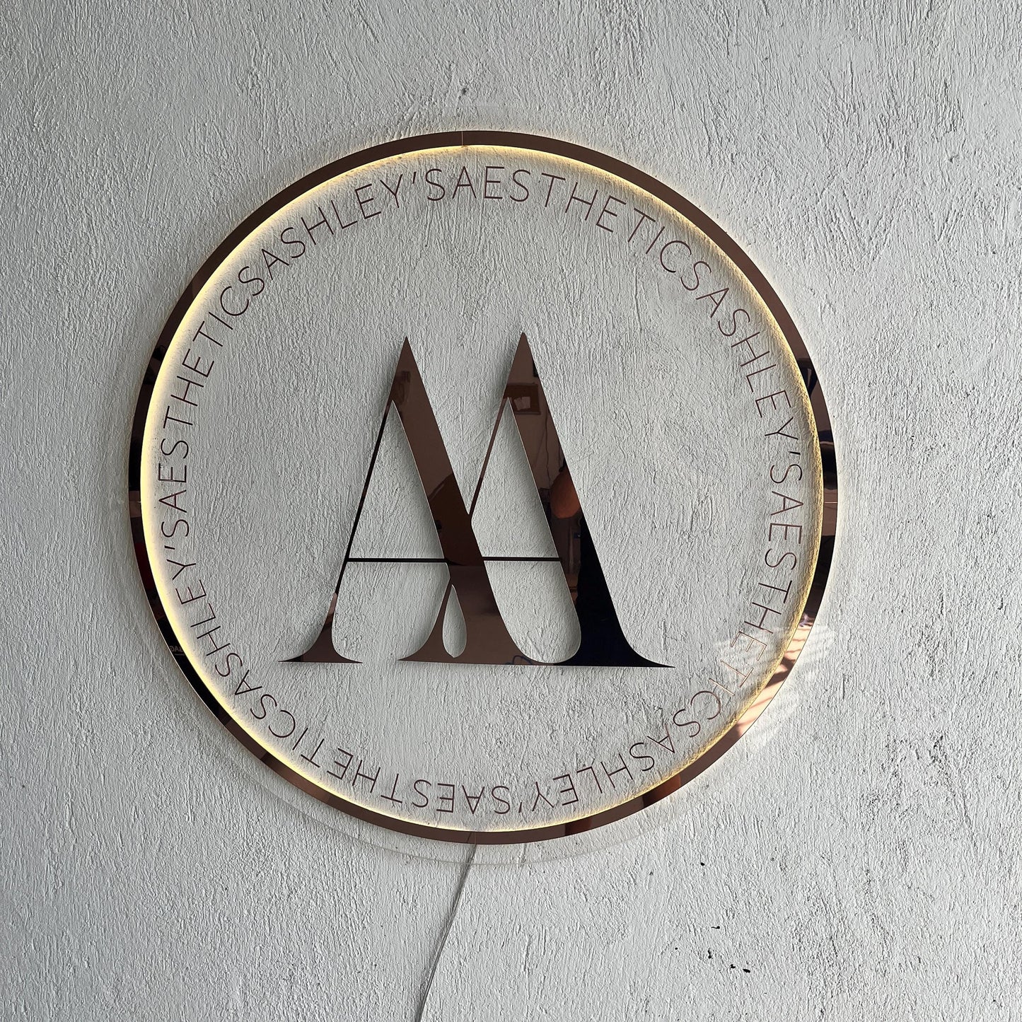 Rose Gold Mirror Custom Sign Business Logo, Backlit Acrylic Sign, Personalized Business Name Sign, Salon Wall Decor, Office Storefront Sign