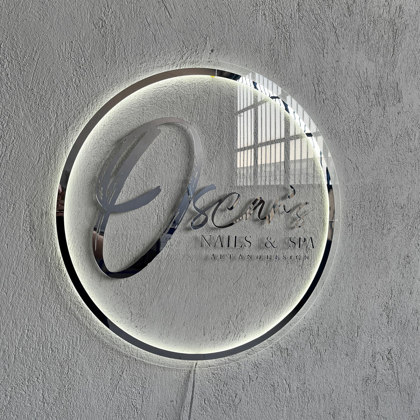 Silver Mirror Custom Sign Business Logo, Backlit Acrylic Sign, Personalized Business Name Sign, Salon Wall Decor, Office Sign, Store Sign