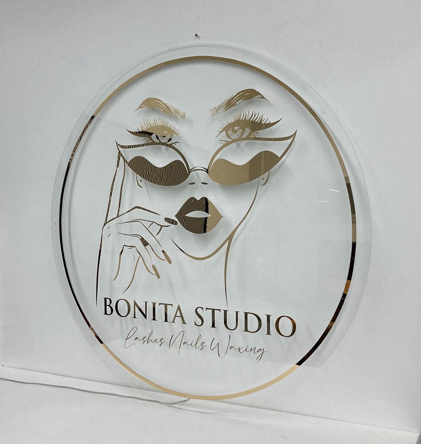 Clear Acrylic Gold Mirror Custom Neon Sign, Backlit Acrylic Sign, Personalized Business Name Sign, Salon Wall Decor, Office Sign, Store Sign