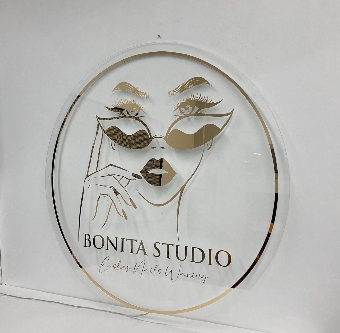 Clear Acrylic Gold Mirror Custom Neon Sign, Backlit Acrylic Sign, Personalized Business Name Sign, Salon Wall Decor, Office Sign, Store Sign