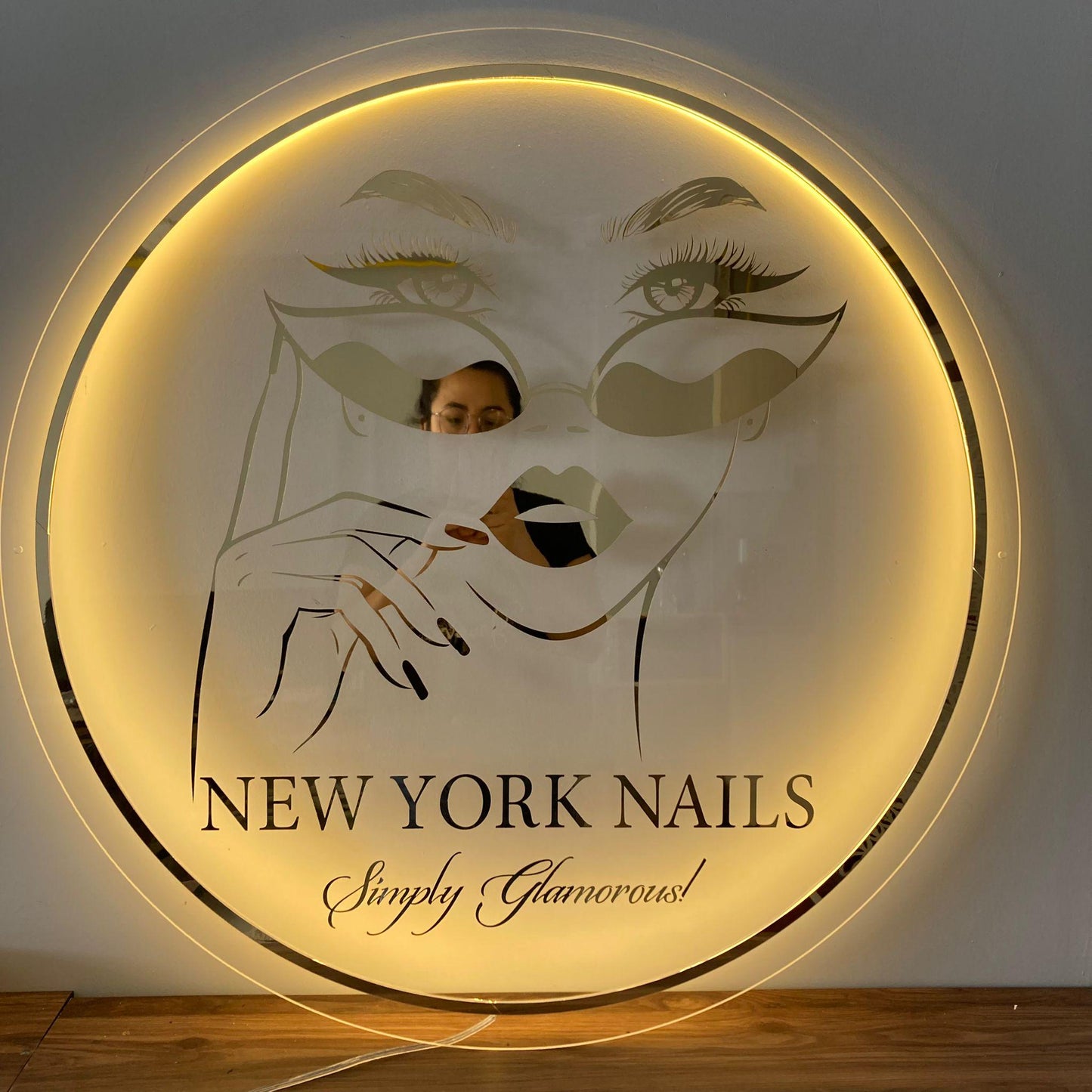 Clear Acrylic Gold Mirror Custom Neon Sign, Backlit Acrylic Sign, Personalized Business Name Sign, Salon Wall Decor, Office Sign, Store Sign