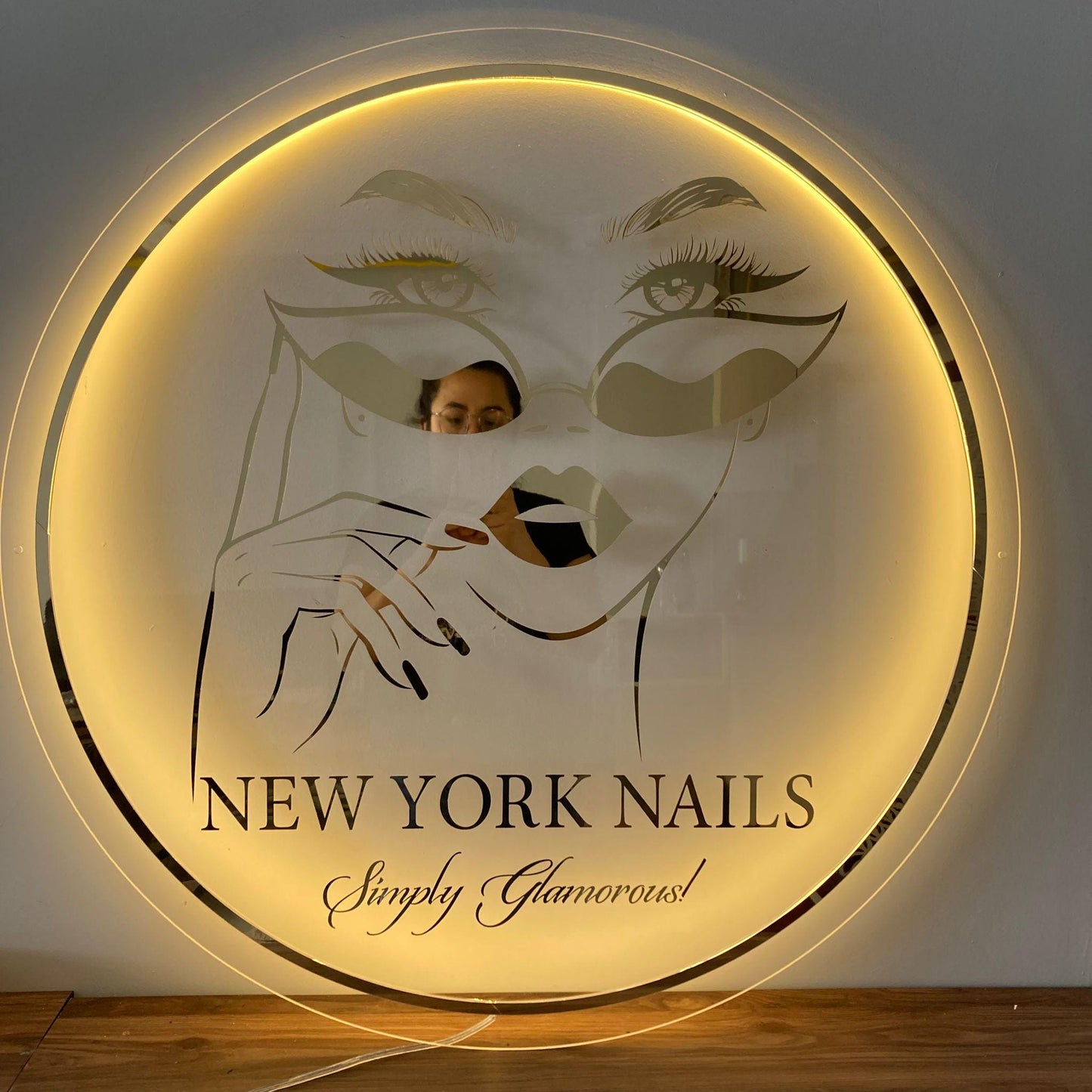 Clear Acrylic Gold Mirror Custom Neon Sign, Backlit Acrylic Sign, Personalized Business Name Sign, Salon Wall Decor, Office Sign, Store Sign