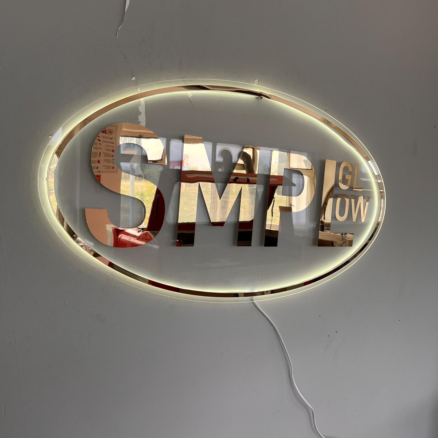 Clear Acrylic Oval Custom Neon Sign, Backlit Acrylic Sign, Personalized Business Name Sign, Salon Wall Decor, Office Sign, Storefront Sign
