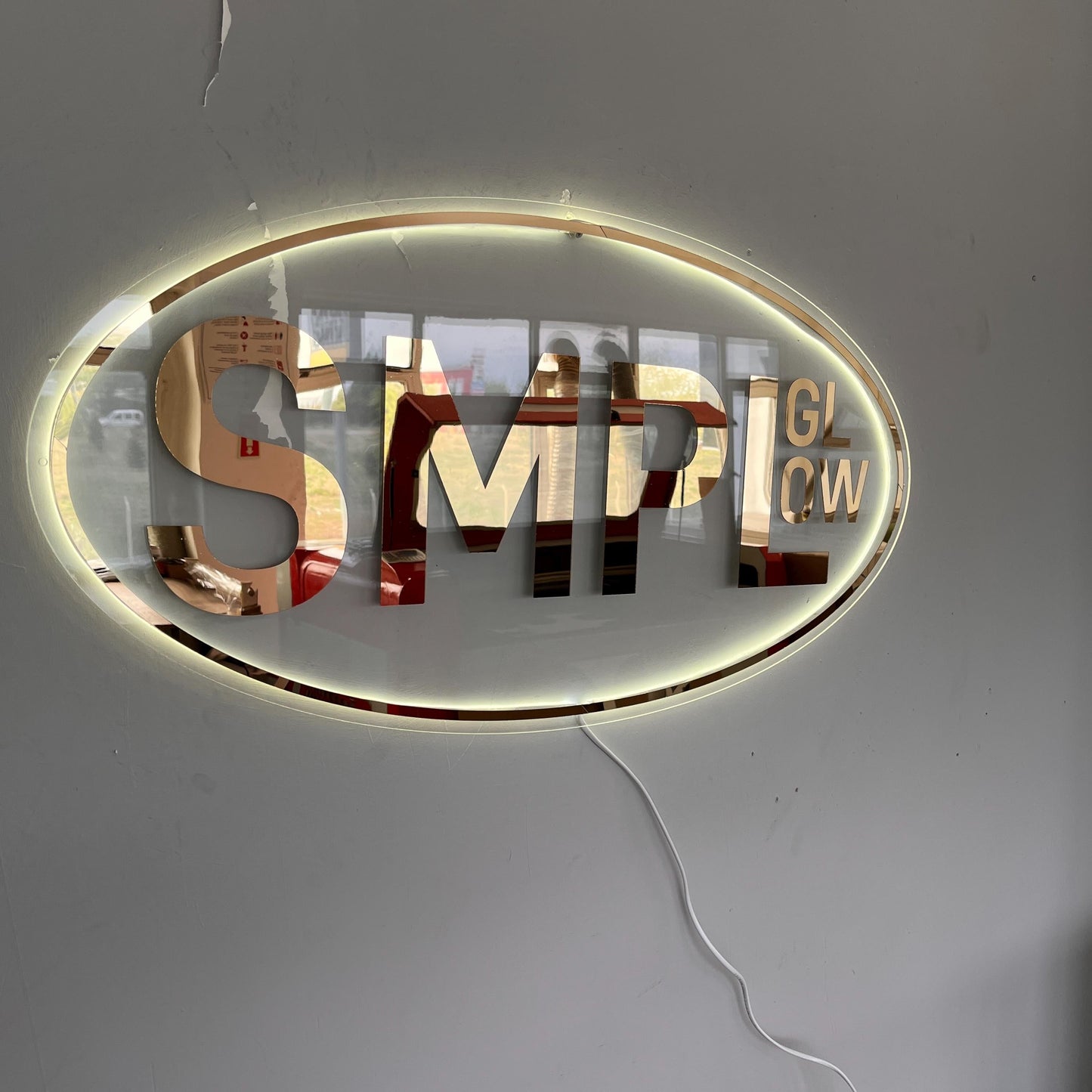 Clear Acrylic Oval Custom Neon Sign, Backlit Acrylic Sign, Personalized Business Name Sign, Salon Wall Decor, Office Sign, Storefront Sign