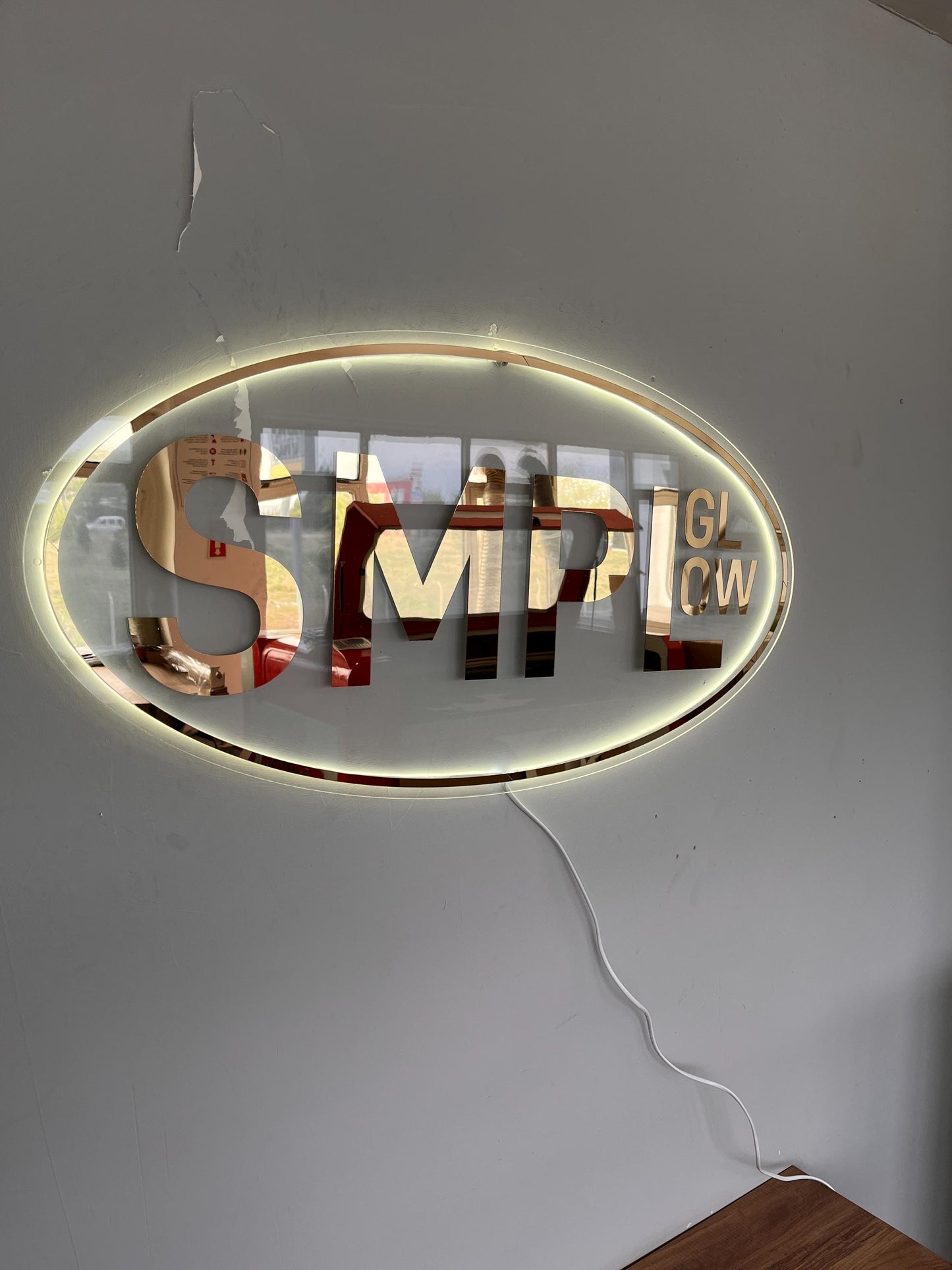 Clear Acrylic Oval Custom Neon Sign, Backlit Acrylic Sign, Personalized Business Name Sign, Salon Wall Decor, Office Sign, Storefront Sign