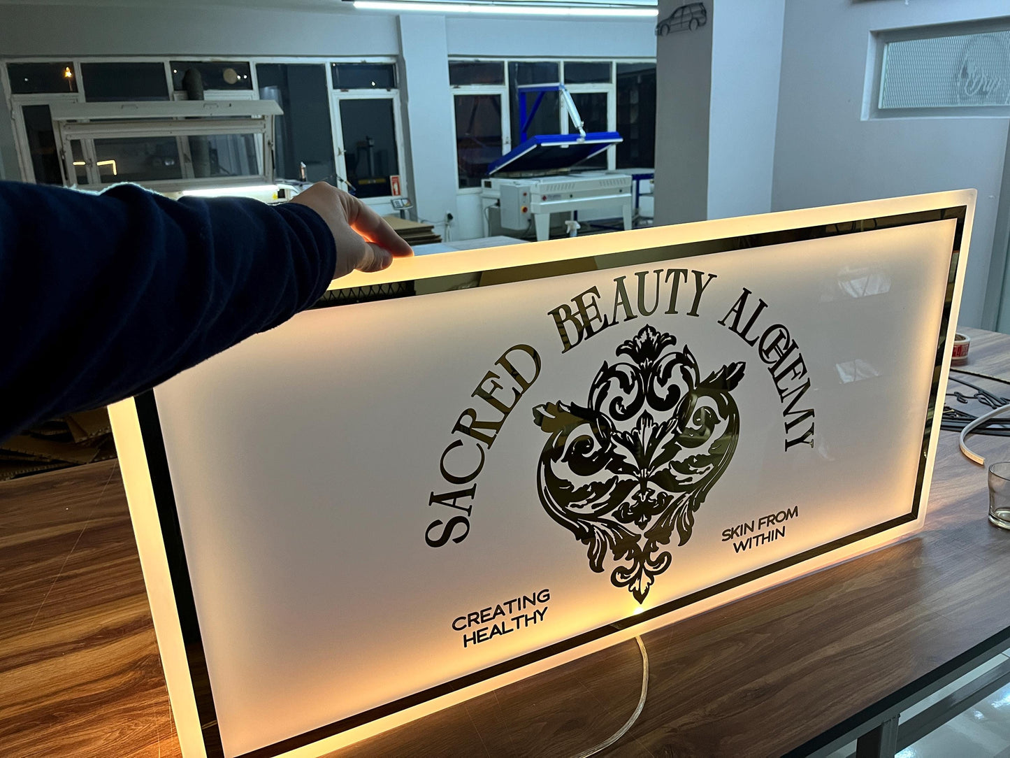 Frosted Acrylic Rectangle Custom Neon Sign, Backlit Acrylic Sign, Personalized Business Name Sign, Salon Wall Decor, Office Sign, Store Sign