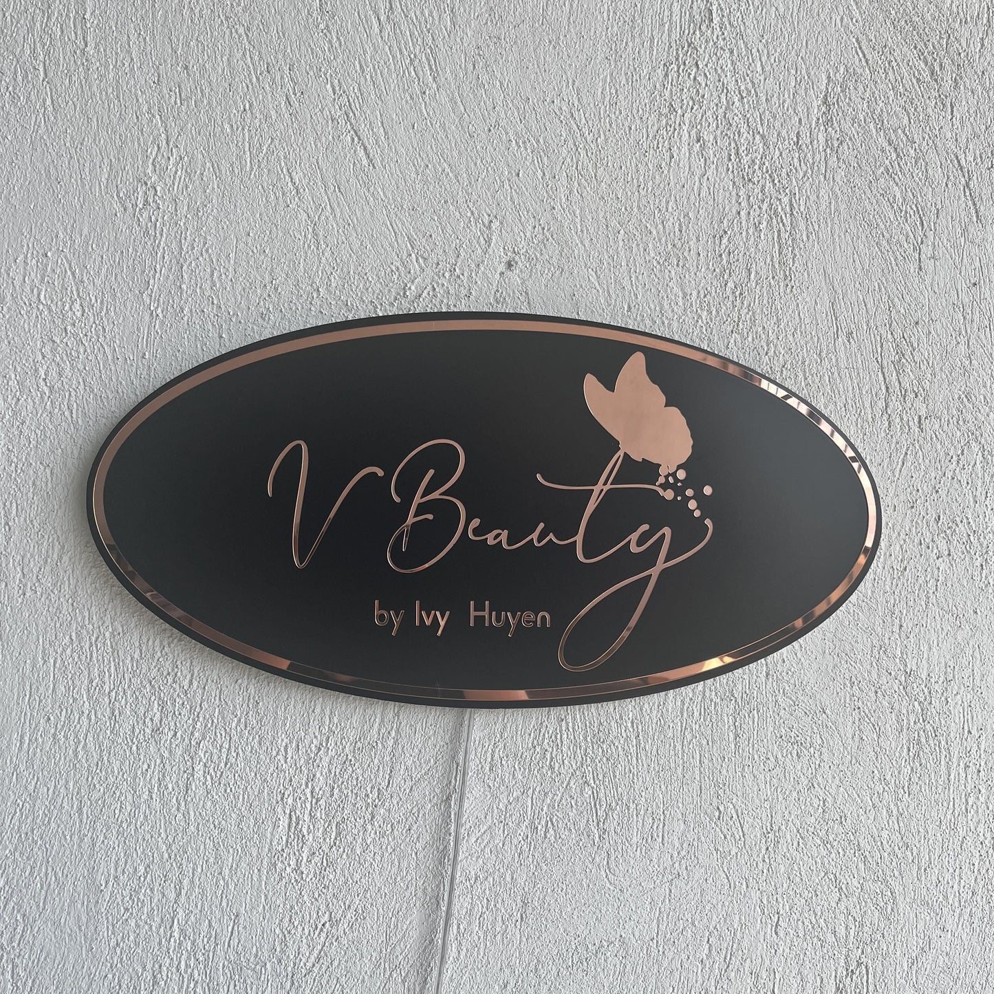 Business Oval Mirror Logo Sign, Rose Gold Mirror Custom 3D Acrylic Sign, Modern Office Wall Decor, Personalized Company Logo, Reception Sign