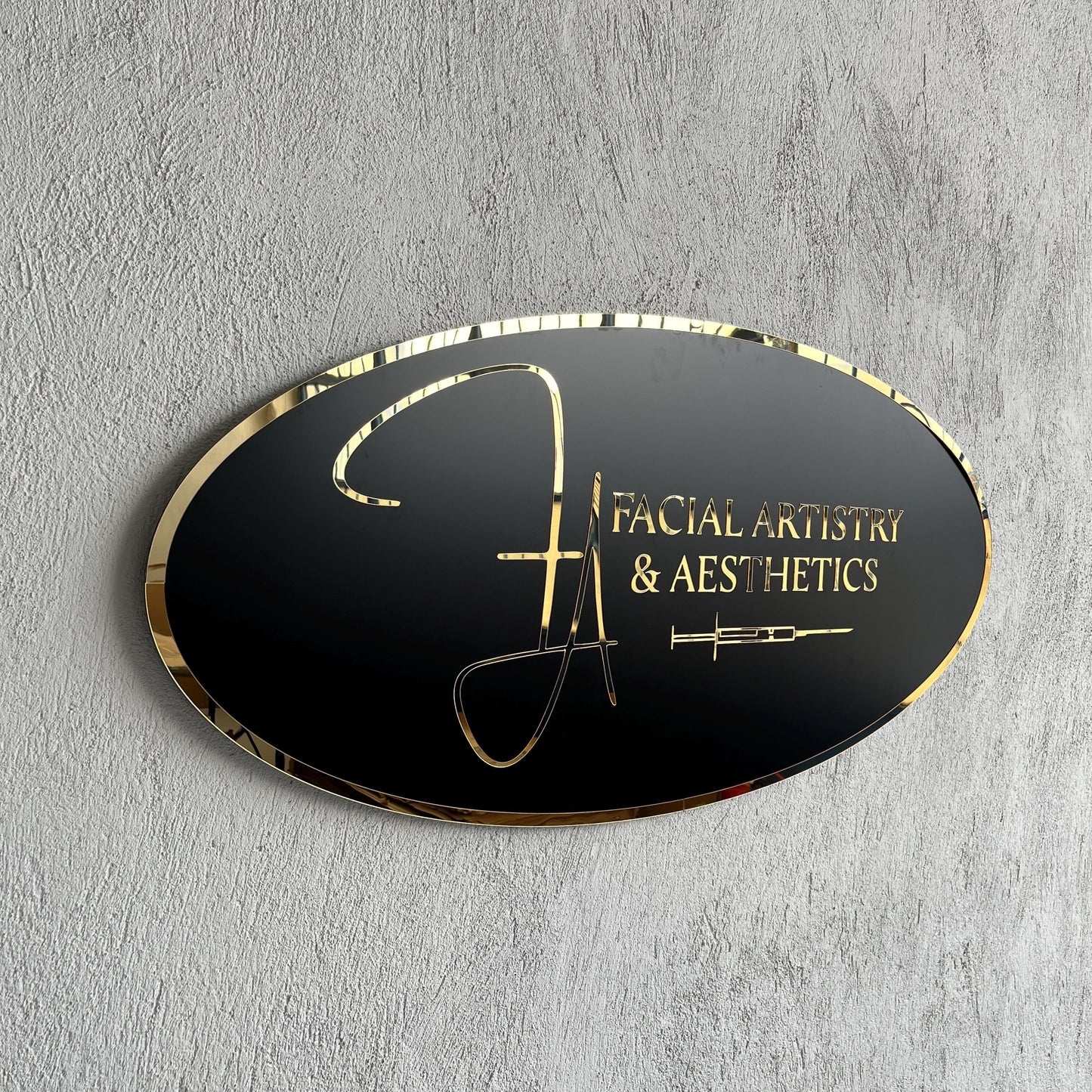Business Oval Mirror Logo Sign, Custom 3D Acrylic Sign, Modern Office Wall Decor, Personalized Company Logo, Reception Desk Sign