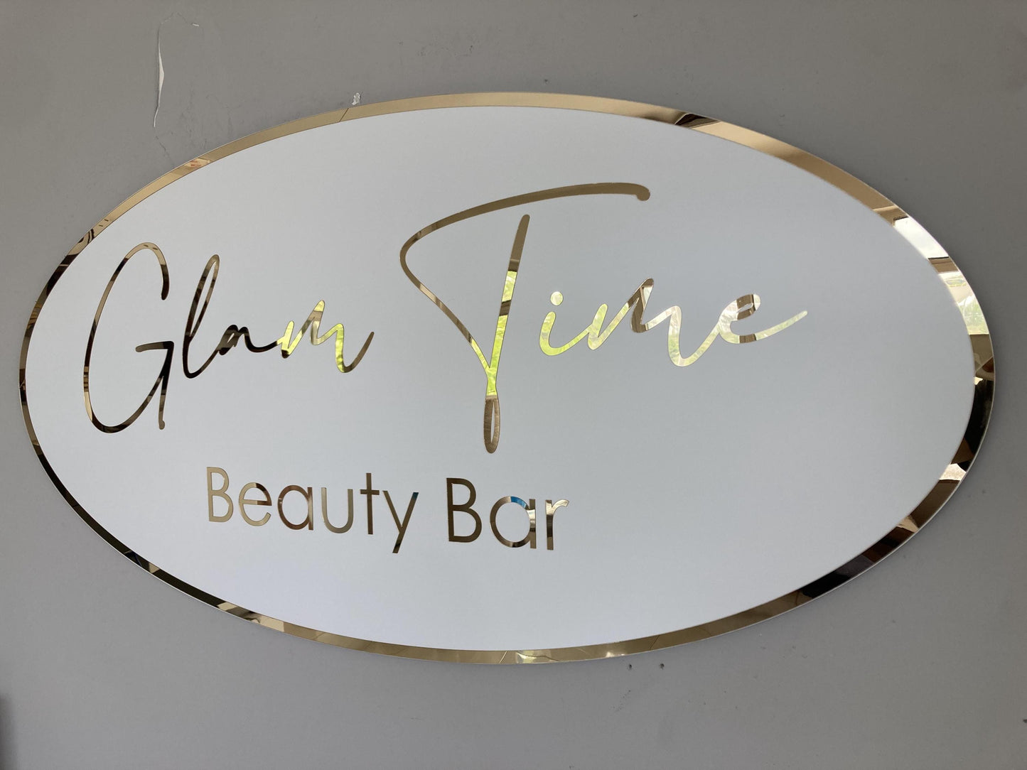 Business Oval Mirror Logo Sign, Custom 3D Acrylic Sign, Modern Office Wall Decor, Personalized Company Logo, Reception Desk Sign