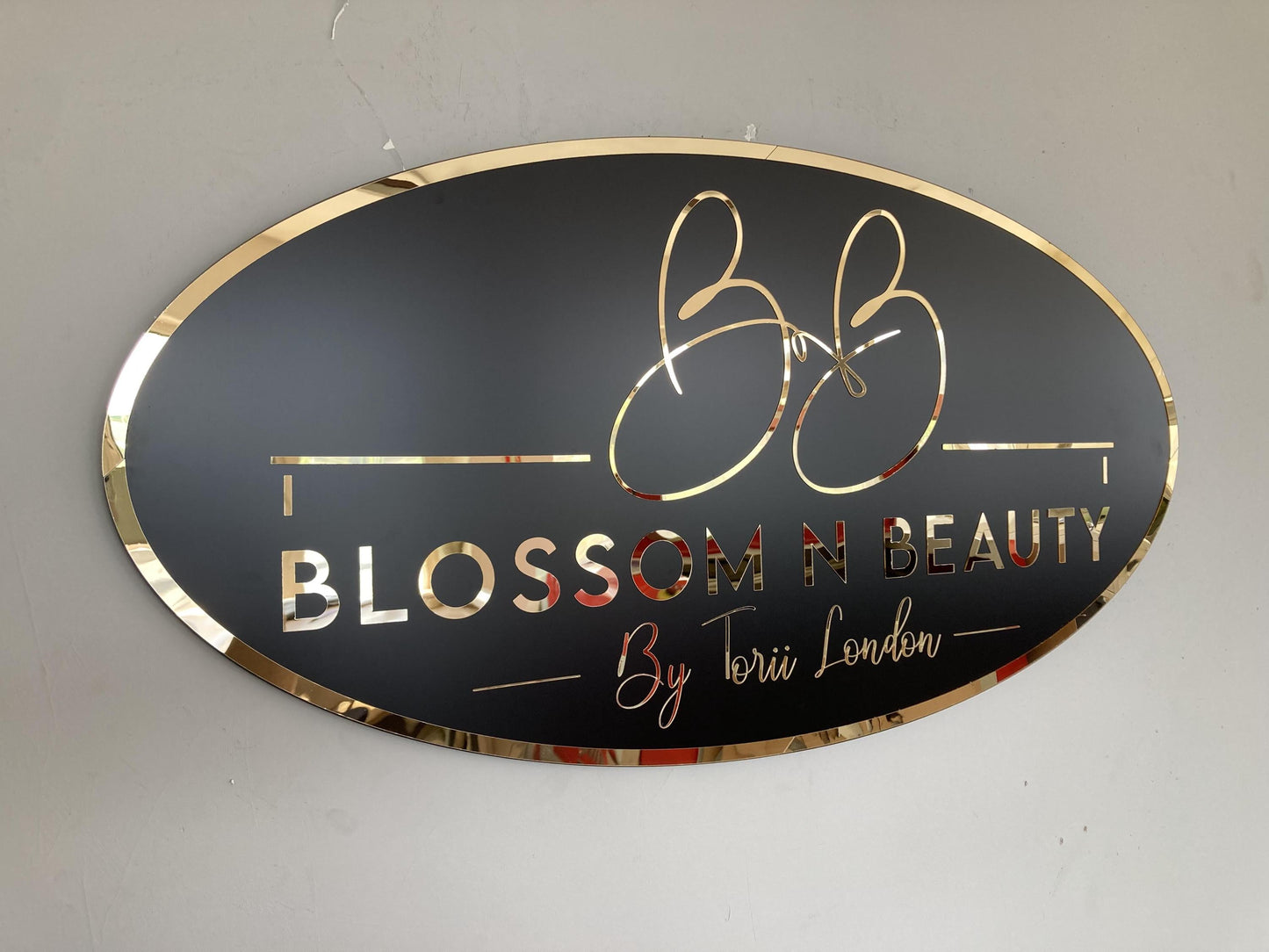 Business Oval Mirror Logo Sign, Custom 3D Acrylic Sign, Modern Office Wall Decor, Personalized Company Logo, Reception Desk Sign