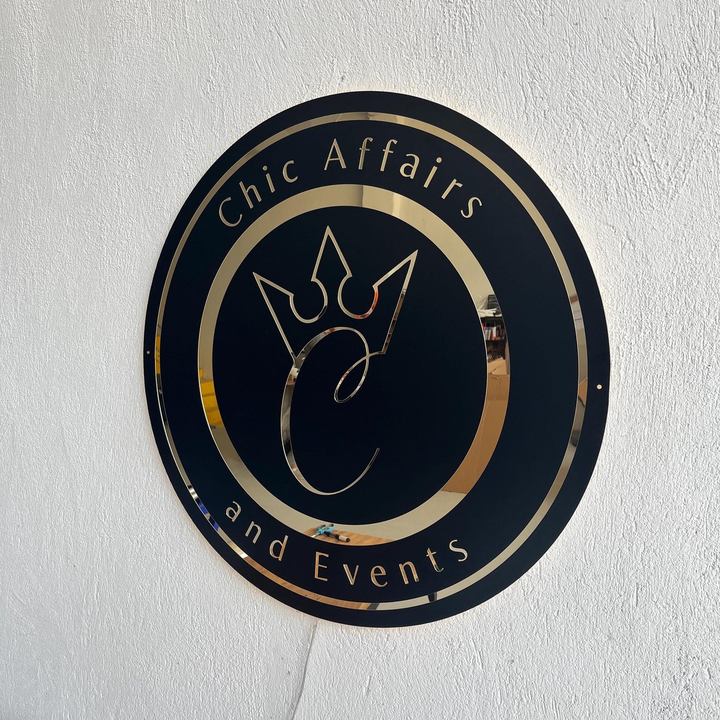 Business Black Round Mirror Logo Sign, Custom 3D Acrylic Sign, Modern Office Wall Decor, Personalized Company Logo, Reception Desk Sign