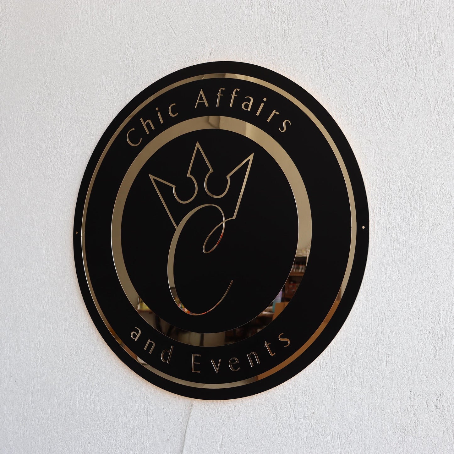 Business Black Round Mirror Logo Sign, Custom 3D Acrylic Sign, Modern Office Wall Decor, Personalized Company Logo, Reception Desk Sign