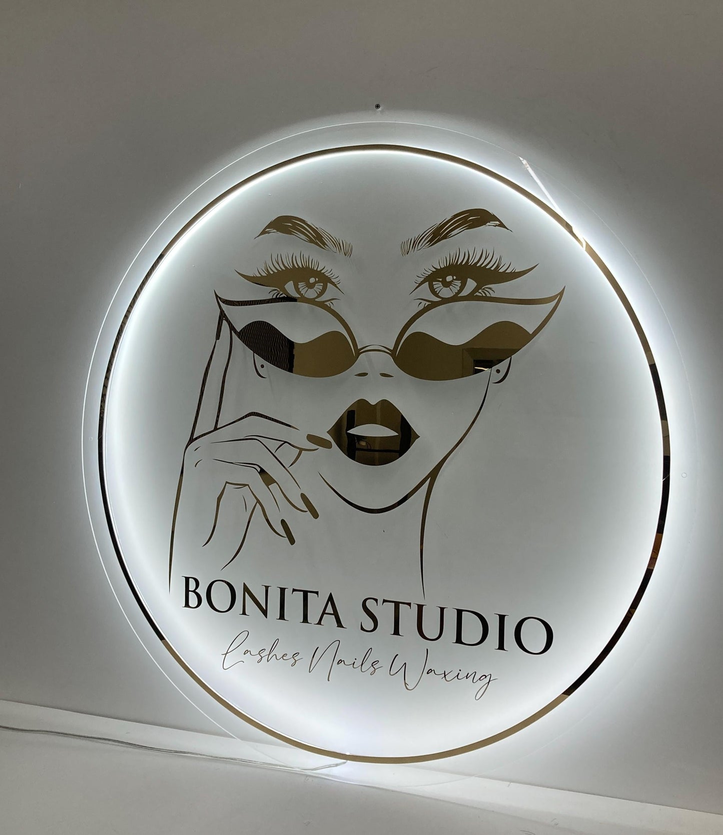 Clear Acrylic Gold Mirror Custom Neon Sign, Backlit Acrylic Sign, Personalized Business Name Sign, Salon Wall Decor, Office Sign, Store Sign