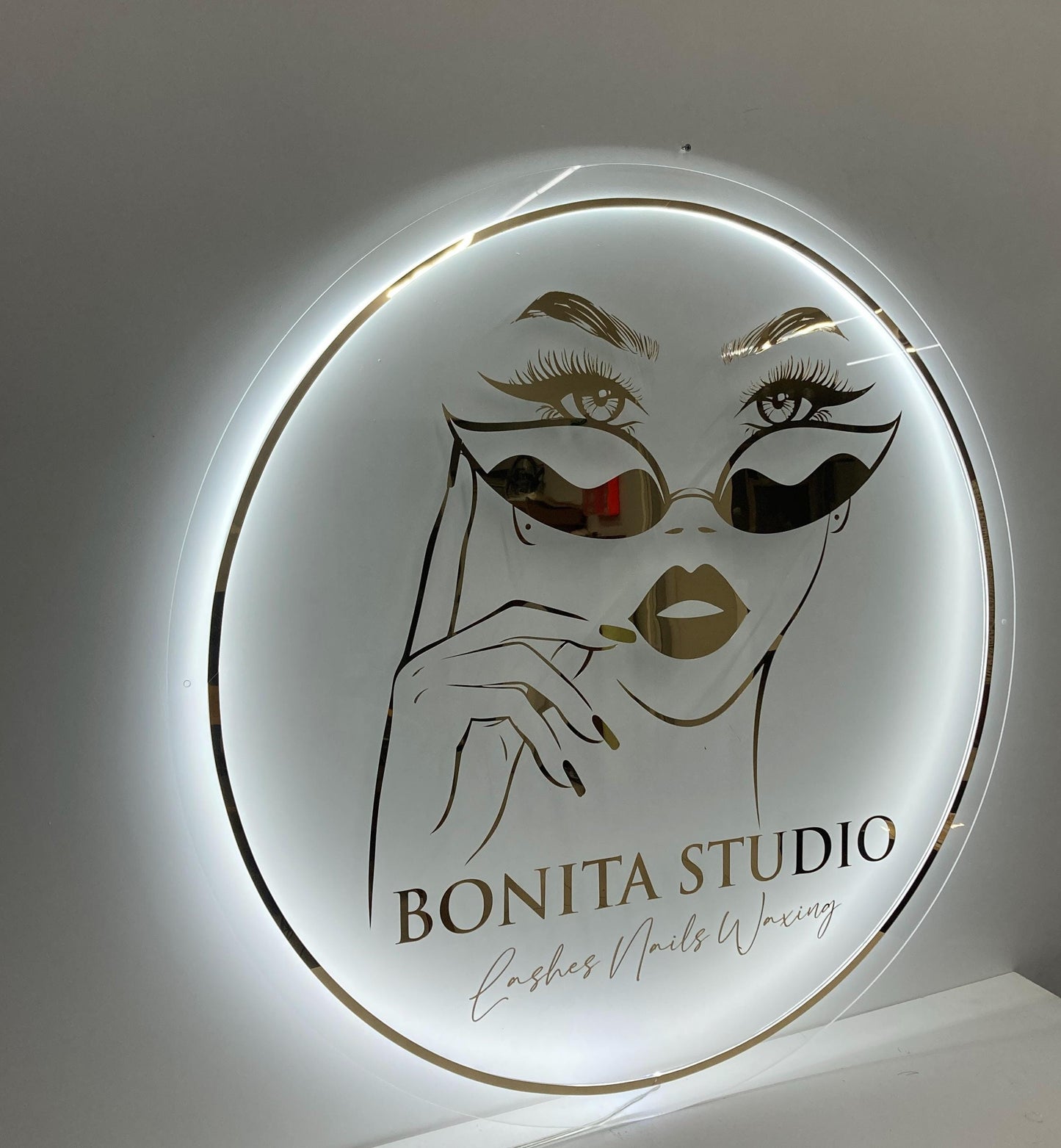 Clear Acrylic Gold Mirror Custom Neon Sign, Backlit Acrylic Sign, Personalized Business Name Sign, Salon Wall Decor, Office Sign, Store Sign