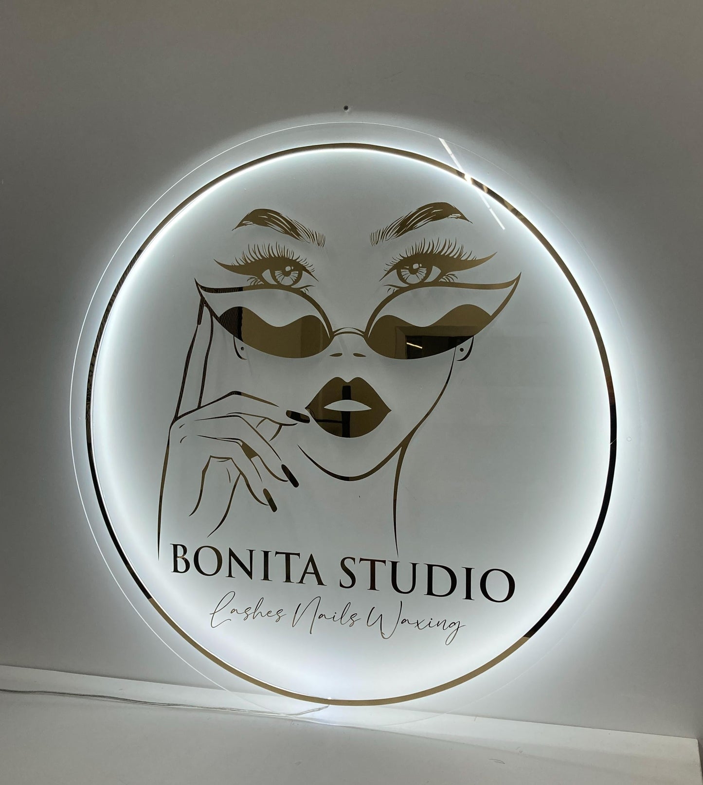 Clear Acrylic Gold Mirror Custom Neon Sign, Backlit Acrylic Sign, Personalized Business Name Sign, Salon Wall Decor, Office Sign, Store Sign