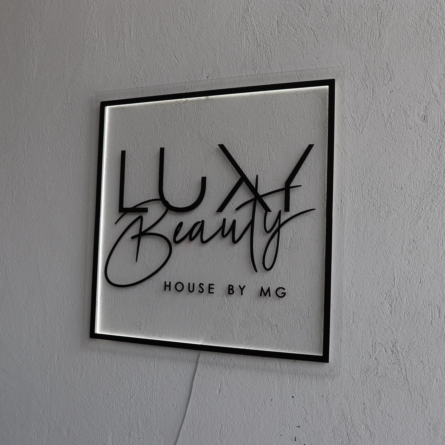 Clear Acrylic Square Custom Neon Sign, Backlit Acrylic Sign, Personalized Business Name Sign, Salon Wall Decor, Office Sign, Storefront Sign