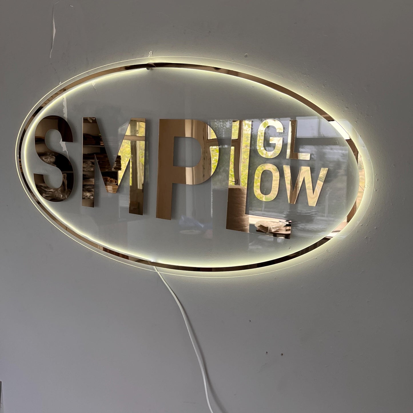 Clear Acrylic Oval Custom Neon Sign, Backlit Acrylic Sign, Personalized Business Name Sign, Salon Wall Decor, Office Sign, Storefront Sign